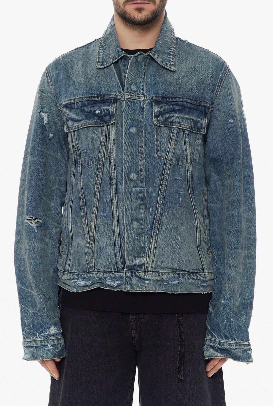 Amiri Last Size Amiri Distressed Effect Denim Jacket Size US M / EU 48-50 / 2 - 1 Thumbnail