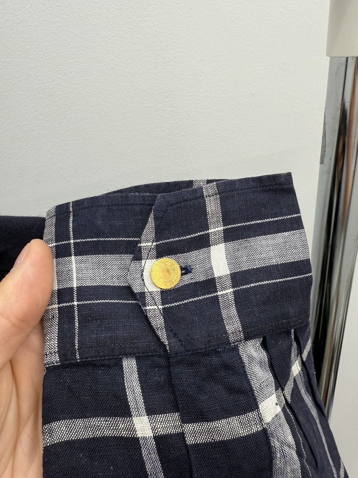 Hermes Hermes Gold Button Linen Check Detachable Сollar Shirt Size US L / EU 52-54 / 3 - 9 Thumbnail