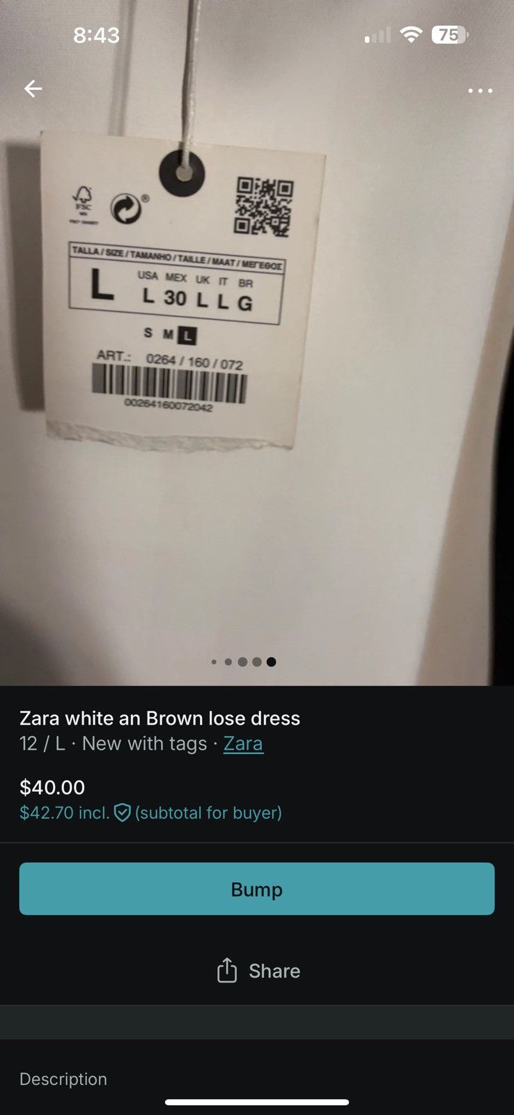 Zara Zara t strap cream an white dress with detail print on top Size L / US 10 / IT 46 - 6 Thumbnail