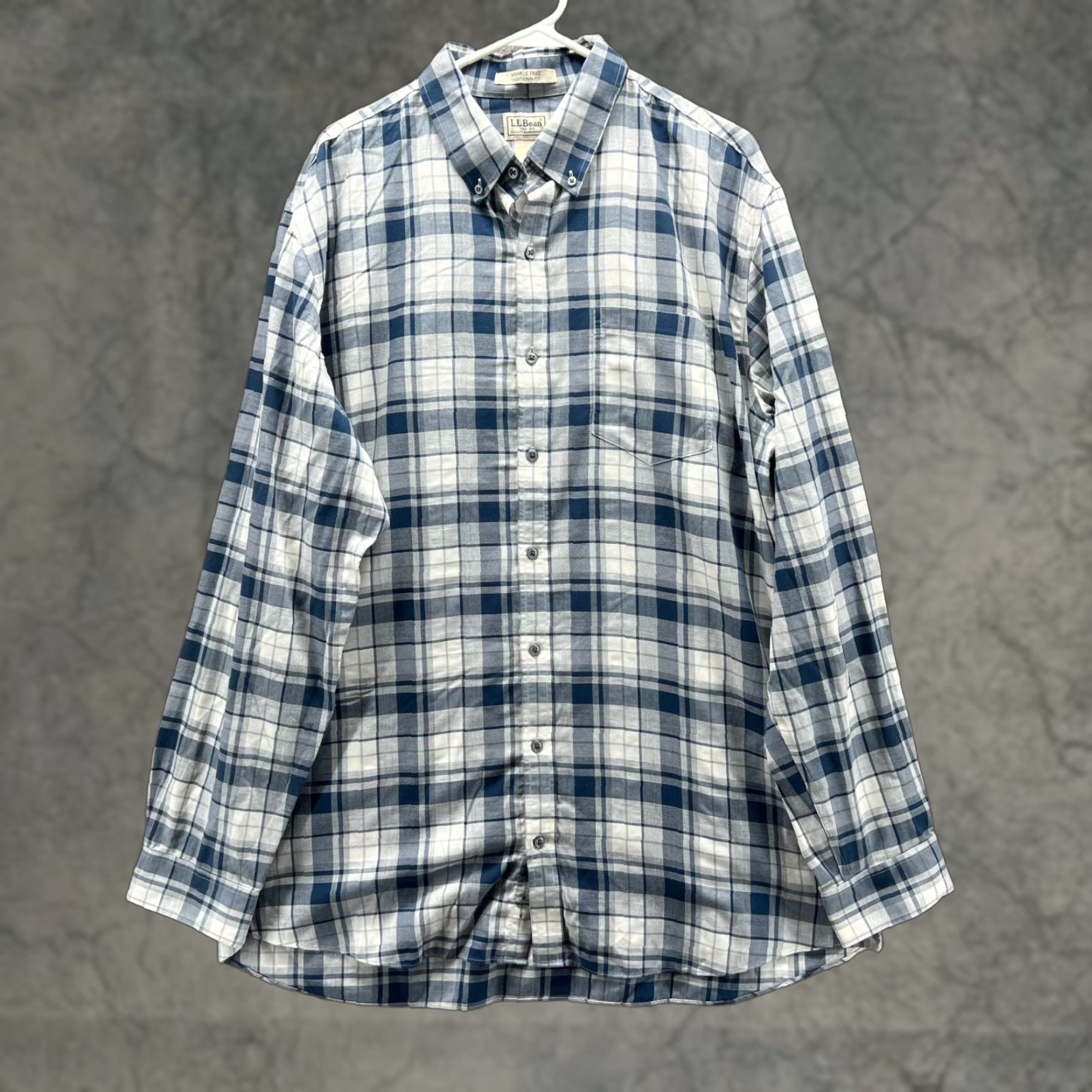 Vintage VINTAGE? No — LL Bean Shirt Men XL White Blue Traditional Tall Button Up Plaid Wrinkle Plaid Size US XL / EU 56 / 4 - 1 Thumbnail