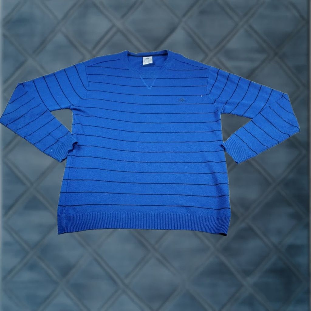 Adidas Adidas Knit Pullover XL Men Blue Striped V-Neck Long Sleeve Sweatshirt Knit Style Casual Pullover Logo Size US XL / EU 56 / 4 - 1 Thumbnail