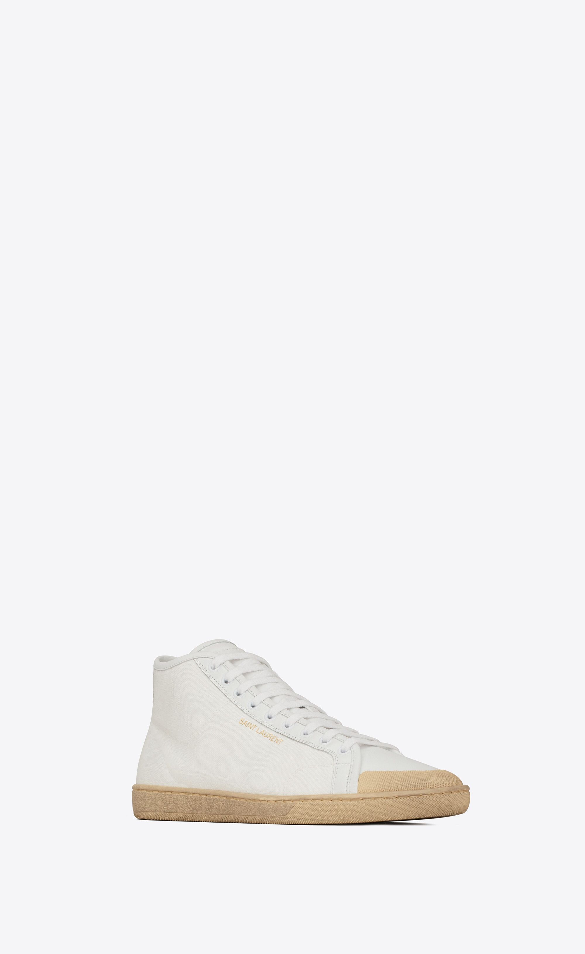 Saint Laurent Paris o1bcso1str0125 Court Classic Mid Top Sneaker in White/Beige Size US 6 / EU 39 - 2 Thumbnail