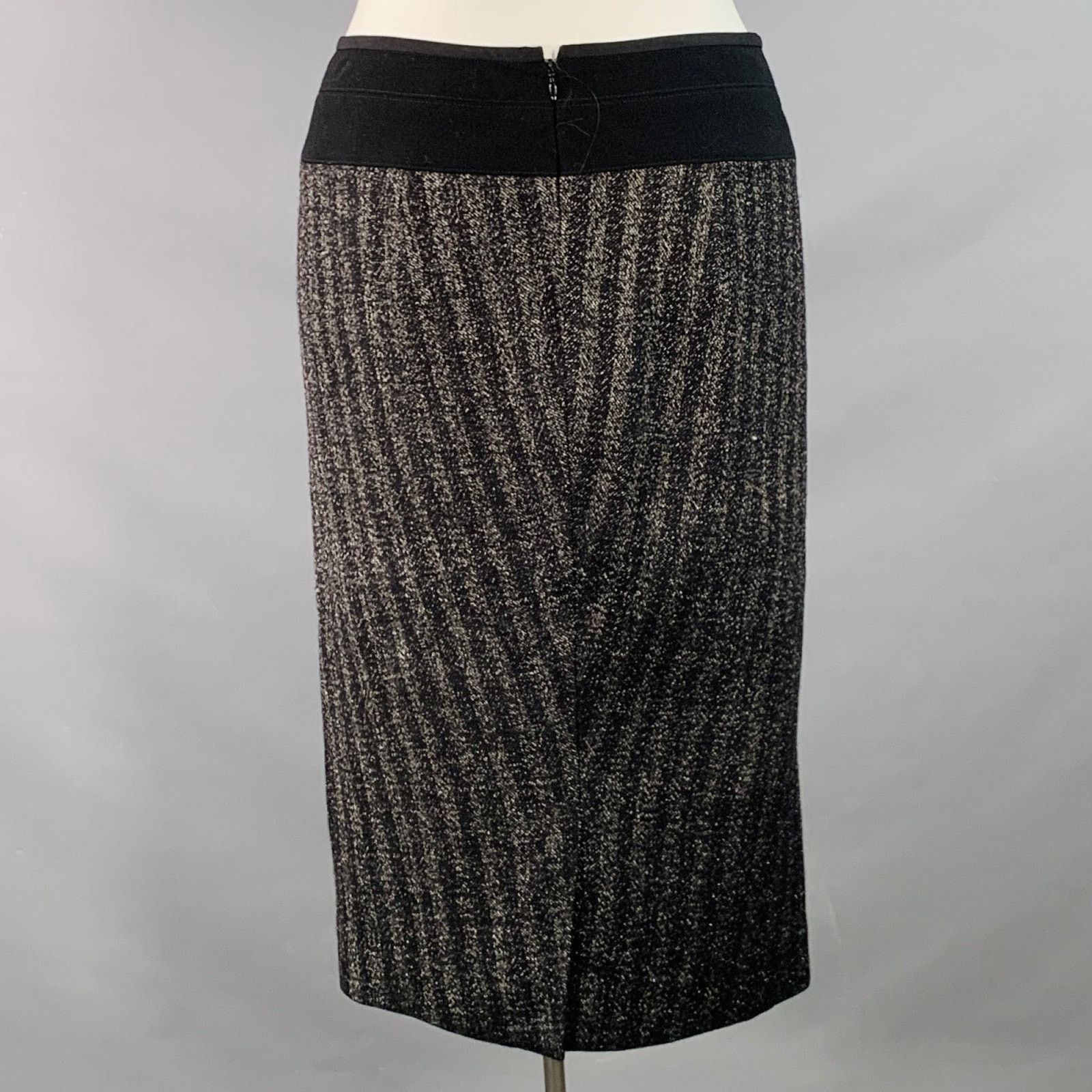 Donna Karan DONNA KARAN 10 Black Silver Wool Blend Pencil Midi Skirt Size 32" / US 10 / IT 46 - 2 Thumbnail
