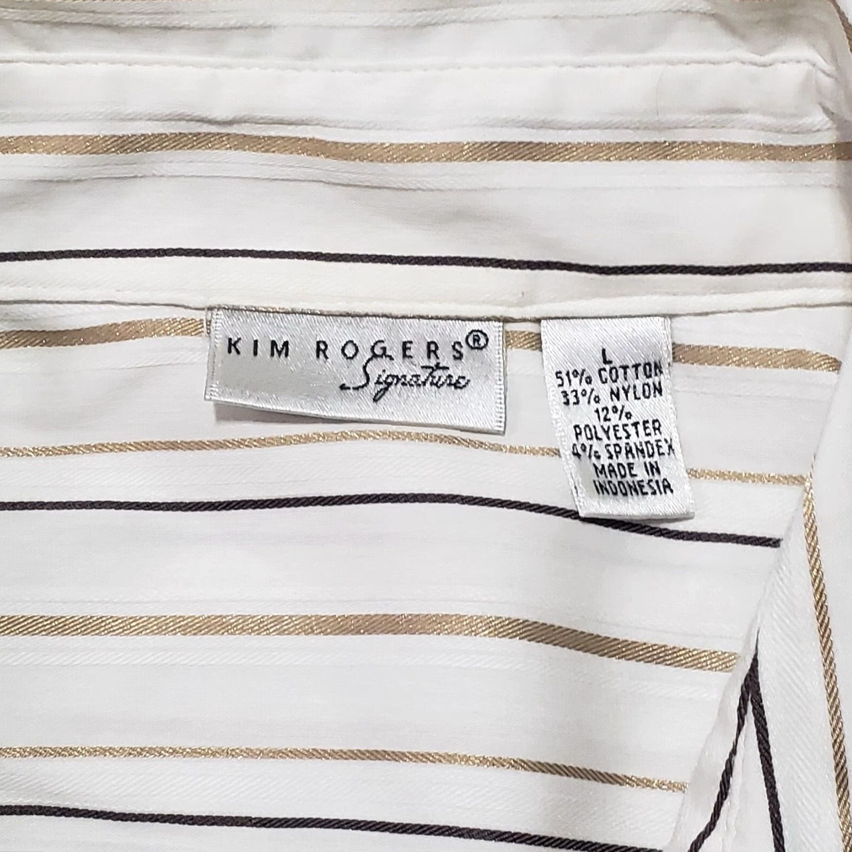Vintage Kim Rogers White Striped Long Sleeve Button Up Shirt Top Women's Large Size L / US 10 / IT 46 - 3 Thumbnail