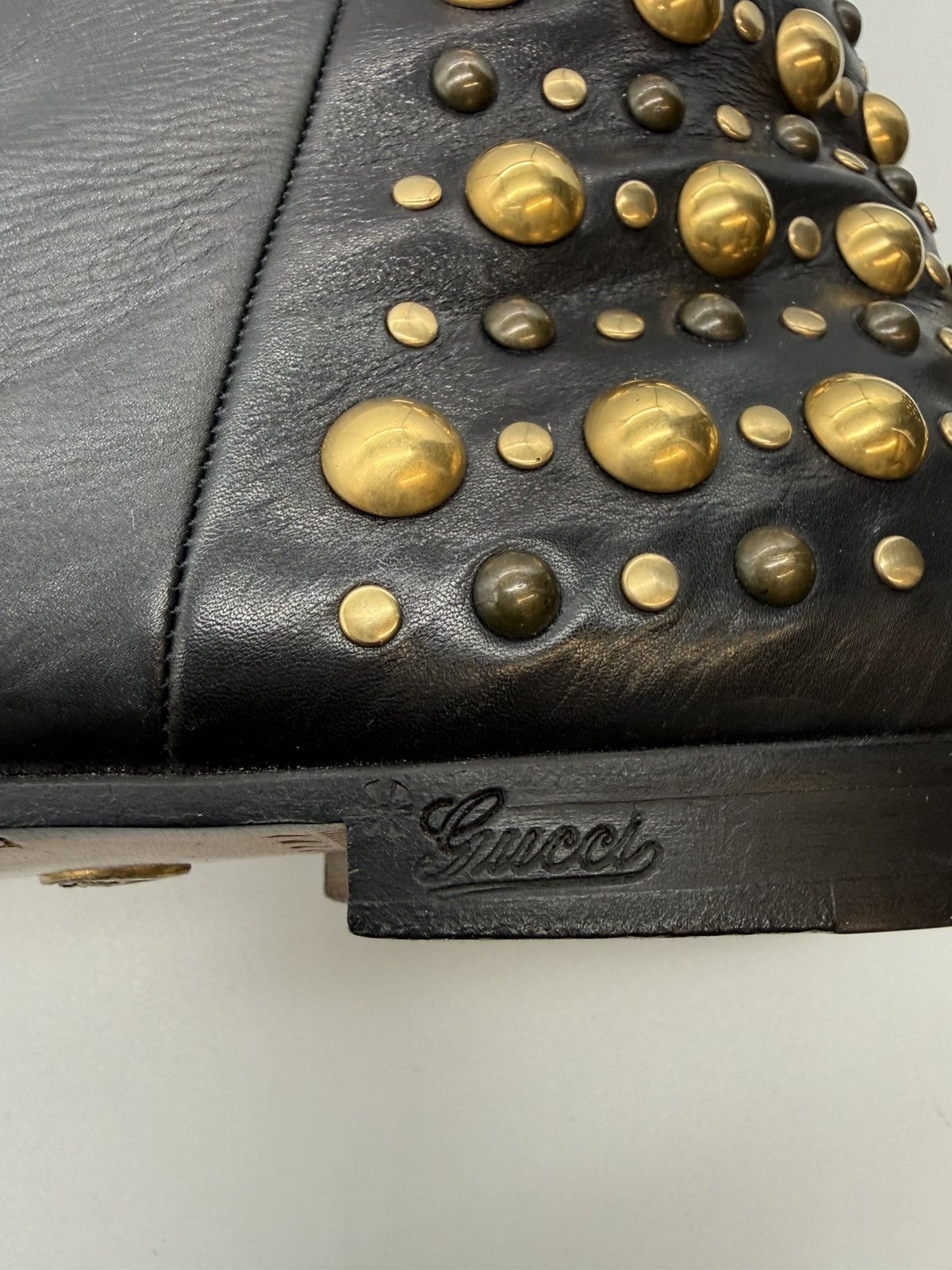 Gucci Gucci "Elizabeth" Studded Tall Boot Black Leather Gold Studs Size US 11 / EU 44 - 9 Thumbnail