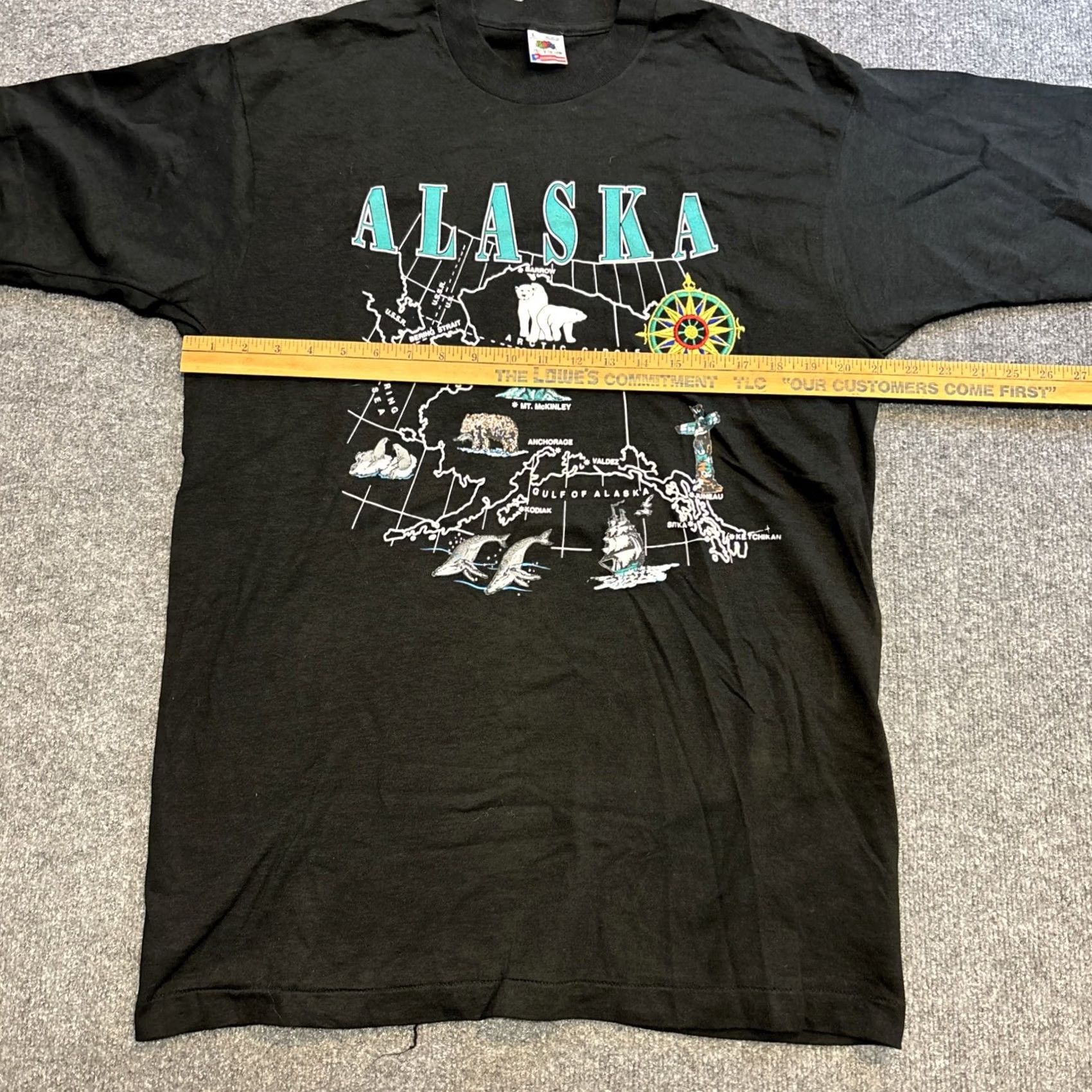 Fruit Of The Loom VINTAGE Fruit Of The Loom Alaska State Map T Shirt Mens L Black Single Stitch Mens L Size US L / EU 52-54 / 3 - 5 Thumbnail