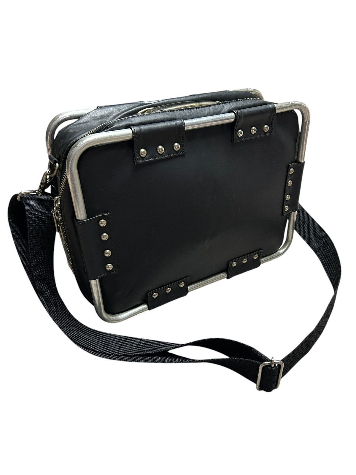 Jean Paul Gaultier Metal Frame Top Handle Bag in Black, Men's