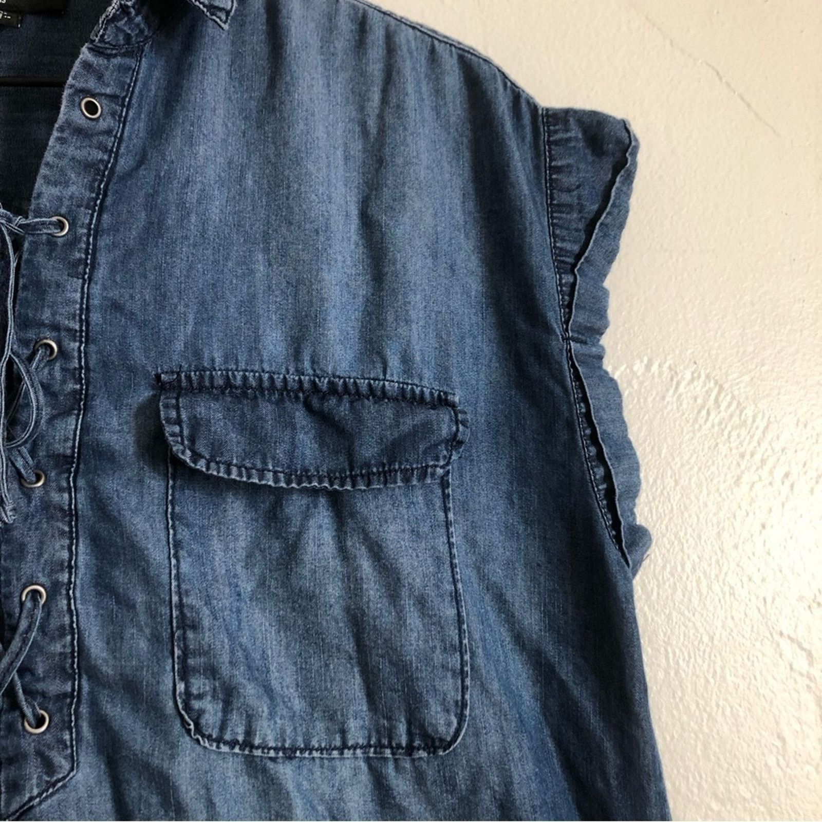 Nine West Nine West Jeans Chambray Soft Denim Cap Sleeves Blouse Top Size M / US 6-8 / IT 42-44 - 5 Thumbnail