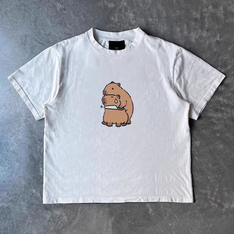 Japanese Brand × Vintage White casual retro capybara print loose t-shirt Size US M / EU 48-50 / 2 - 1 Thumbnail