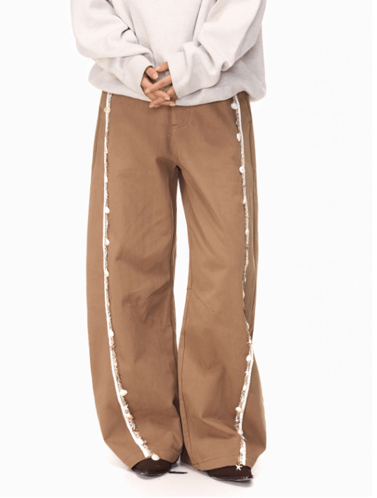 Japanese Brand Brown Wide Leg Pants with Side Tassel Detail Size US 30 / EU 46 - 4 Thumbnail