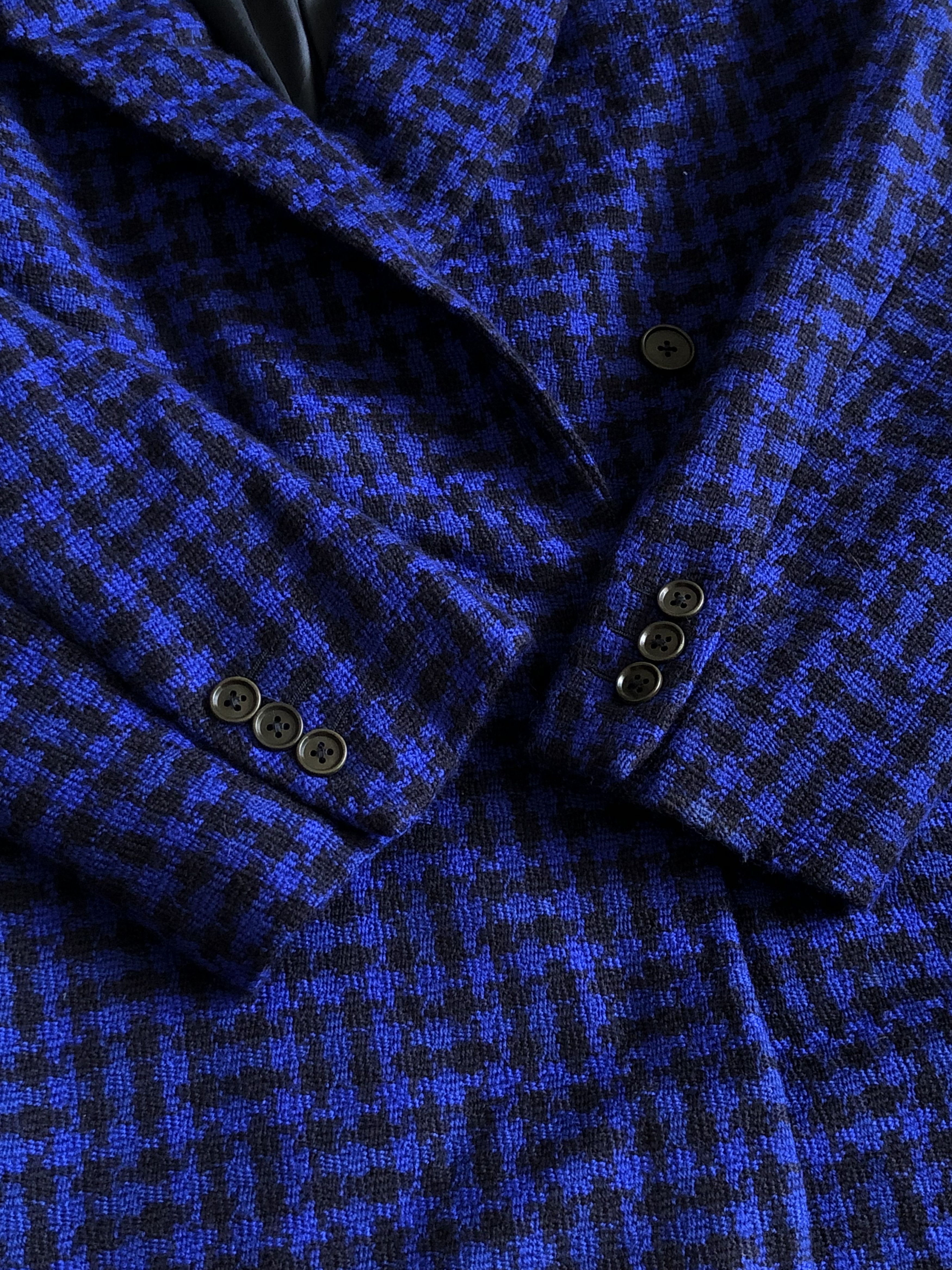 Versace × Vintage 90’S GIANNI VERSACE BLACK & COBALT WOOL CASHMERE COAT Size US L / EU 52-54 / 3 - 8 Thumbnail