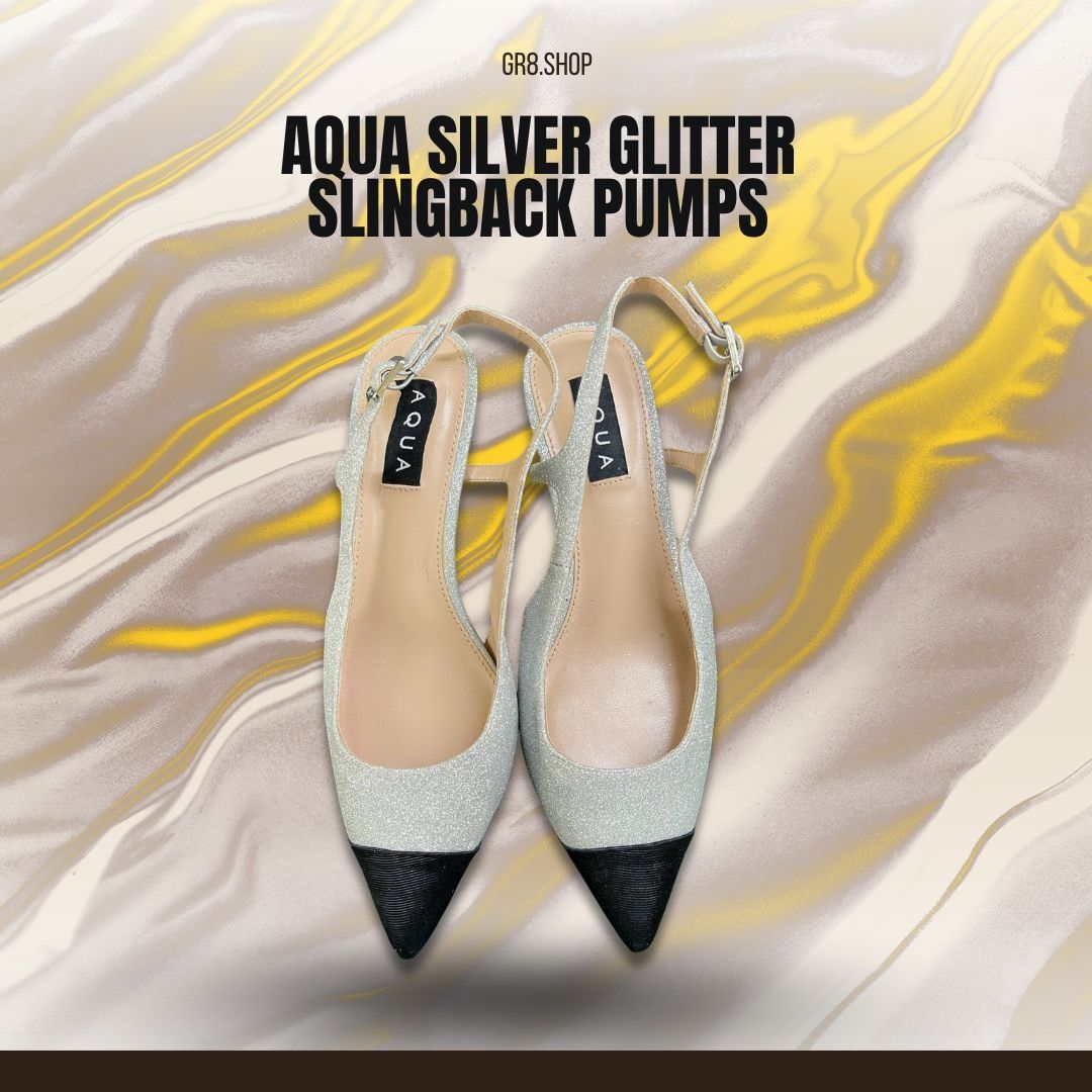 AQUA AQUA Silver Glitter Slingback Pointed-Toe Pumps Size 7 Chic Size US 7 / IT 37 - 1 Thumbnail
