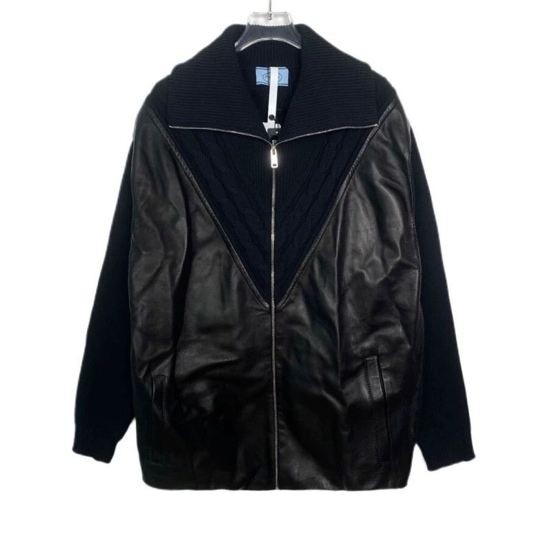 Prada Prada Lapel patchwork leather zipper jacket 2501-Nextarrow 