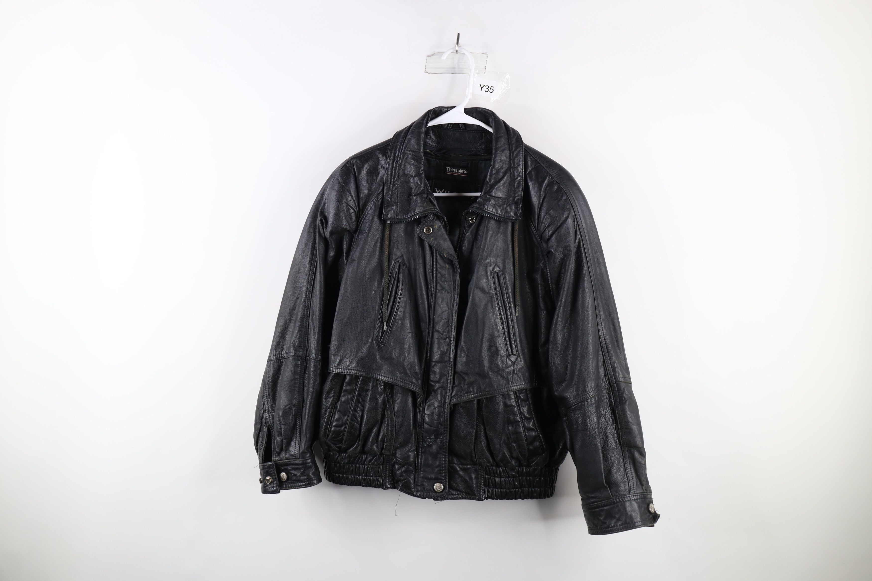 image of Vintage 90's Streetwear Lined Leather Motorcycle Jacket in Black, Men's (Size Small)