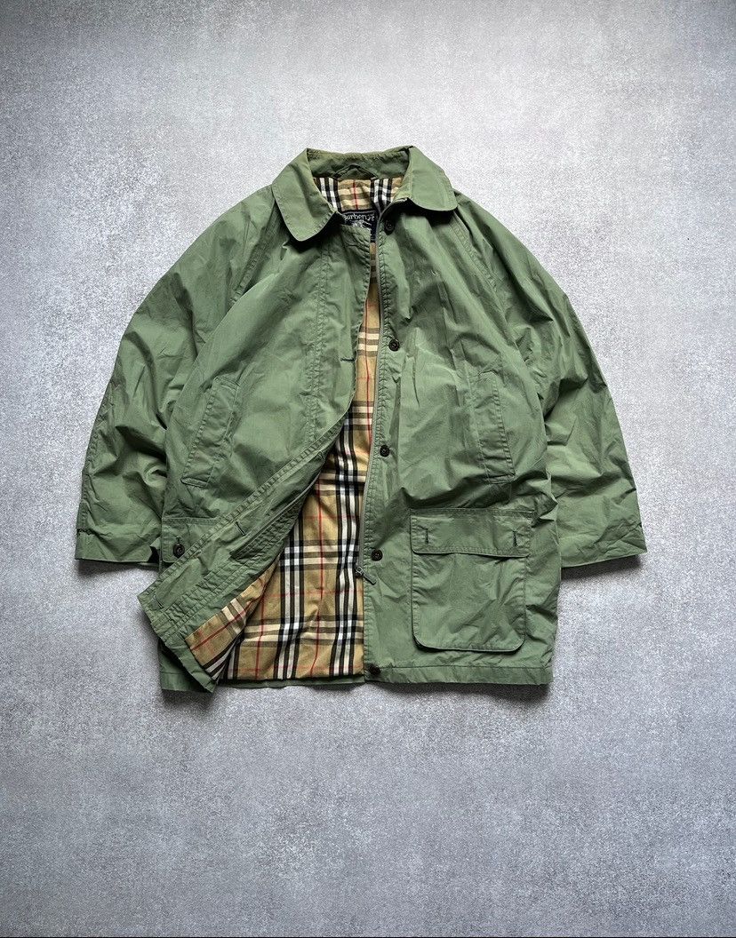 Pre-owned Burberry X Vintage Burberry Nova Check Coat Y2k L In Green