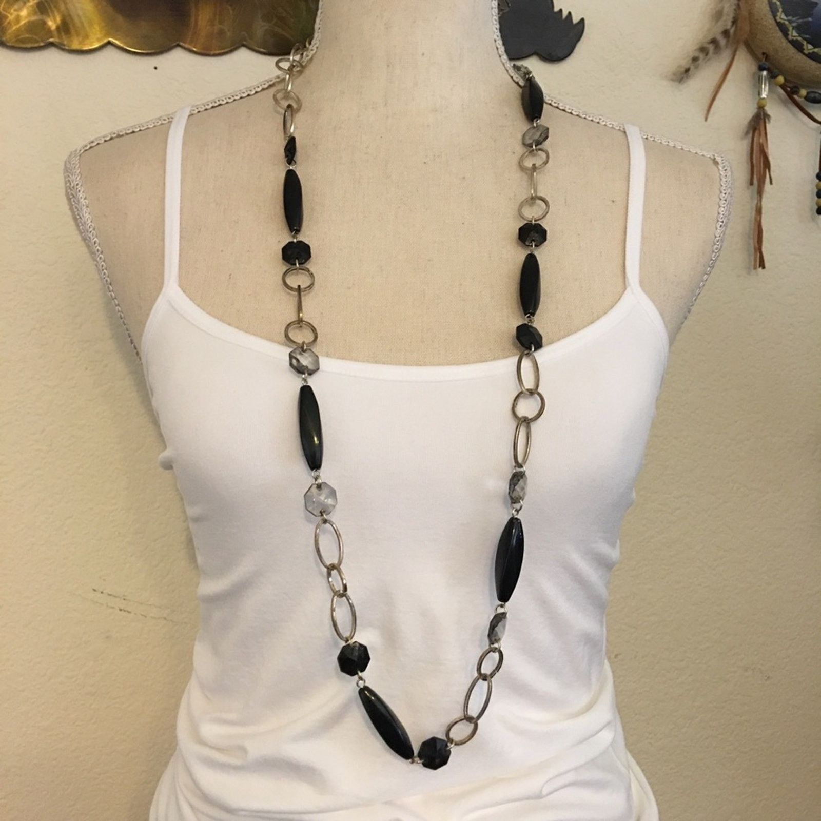 Vintage Vintage long black bead gold tone disc necklace Size ONE SIZE - 1 Thumbnail