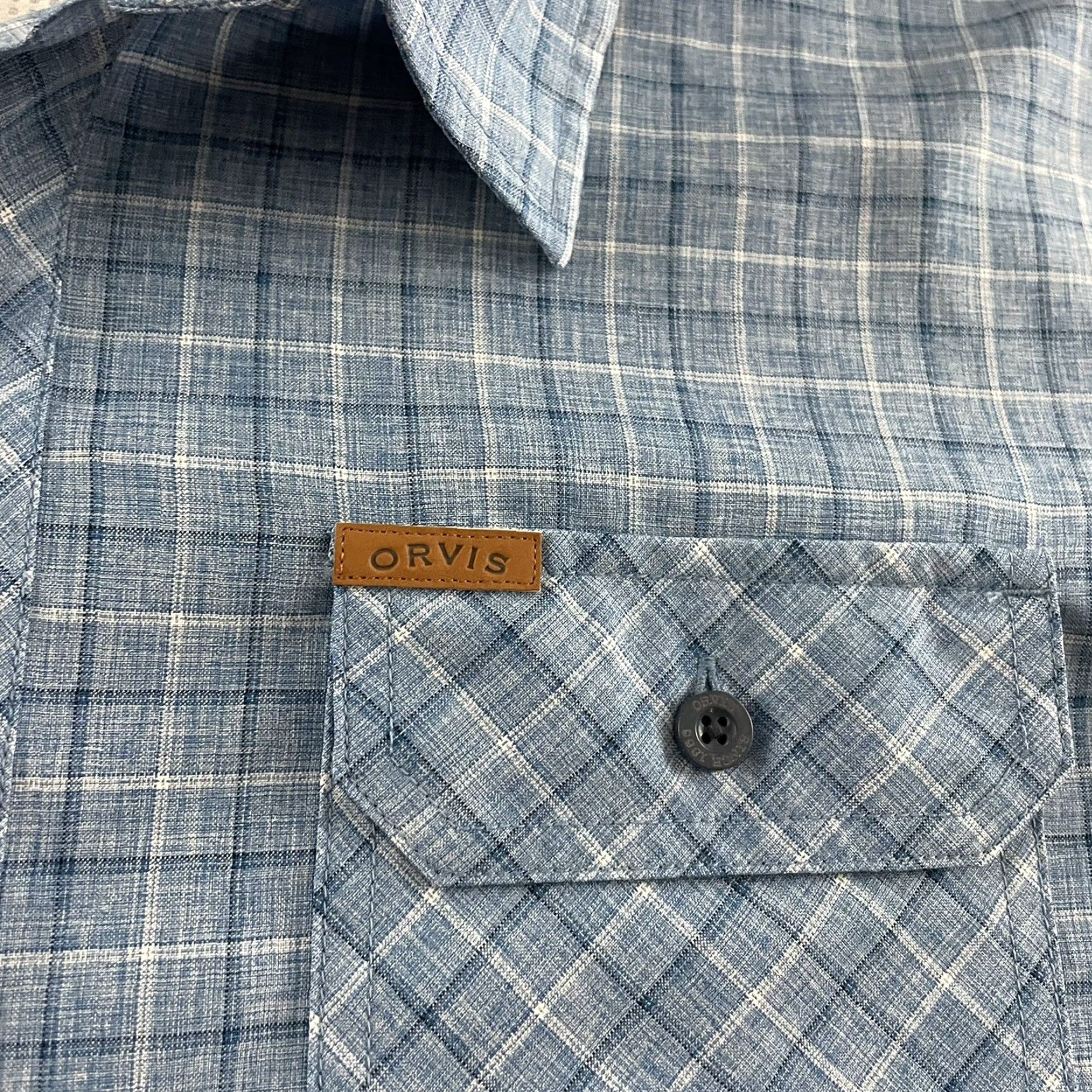 Orvis Orvis Plaid Short Sleeve Button-Up Shirt XL Blue Polyester Men Size US XL / EU 56 / 4 - 4 Thumbnail