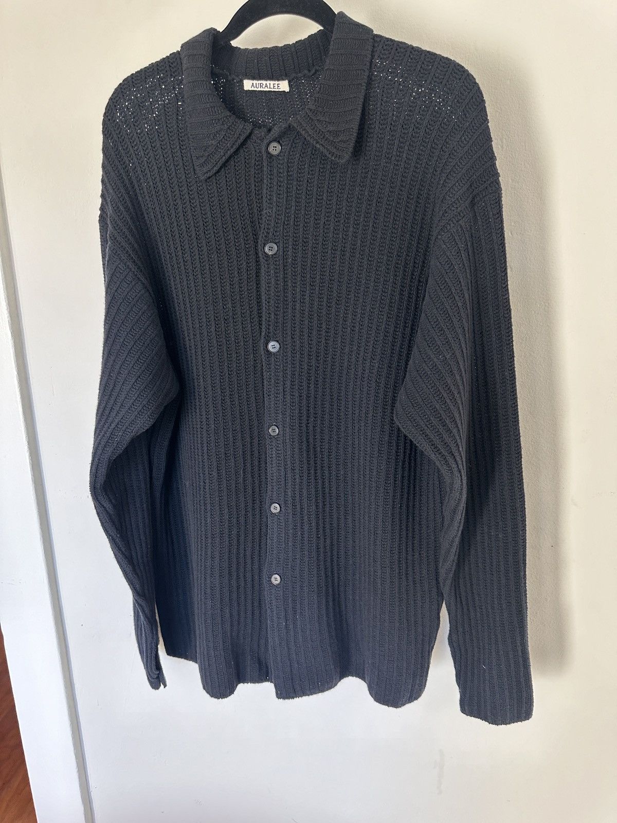 Image of Auralee Collard Knit Cardigan in Black, Men's (Size XL)