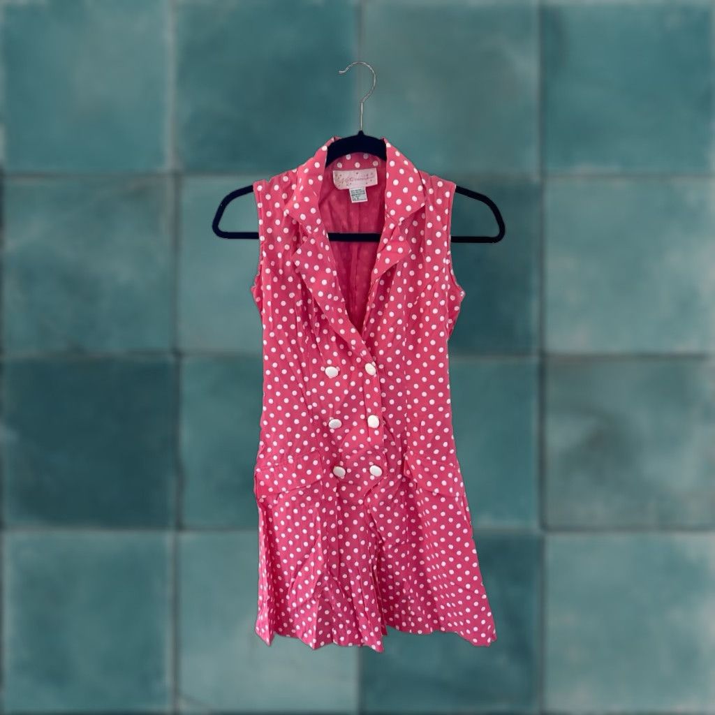 Vintage VINTAGE Notorious blazer dress Womens 5 Pink 80s Sleeveless Mini Shirt Dress, Collared, 33.5" Long, 17" Across, GUC Size S / US 4 / IT 40 - 1 Thumbnail