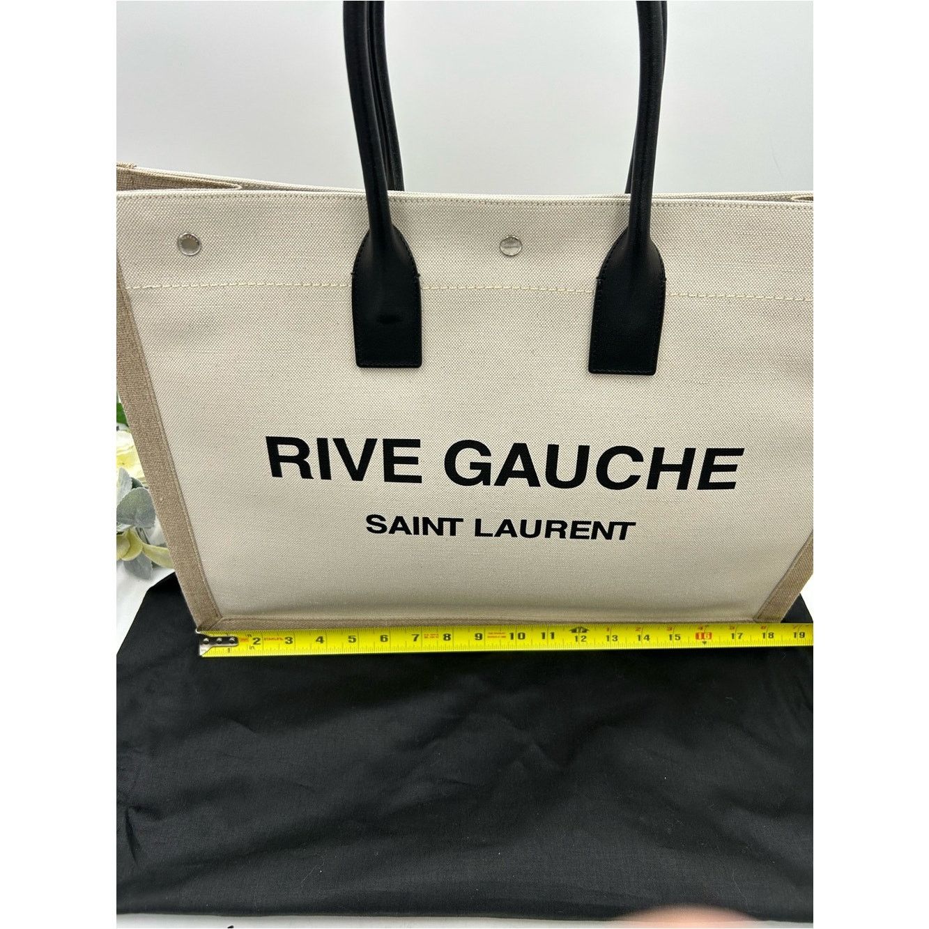 Saint Laurent Paris Saint Laurent Rive Gauche Canvas Tote Bag in Cream and Black Size ONE SIZE - 10 Thumbnail