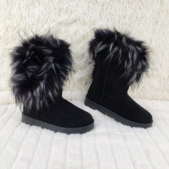Chi Chi Black White Faux Fur Thick Lined Winter Boots (US Sh