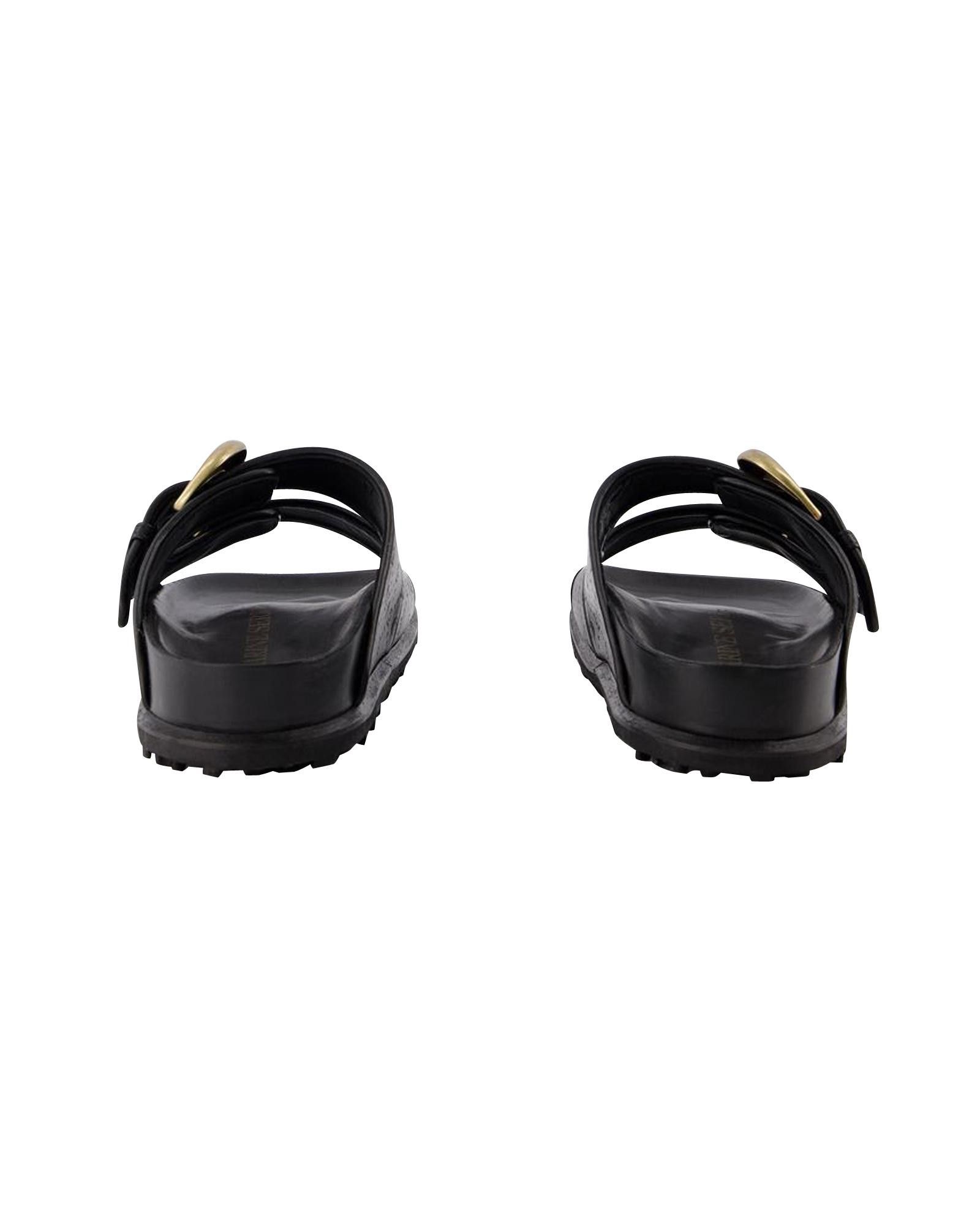 image of Marine Serre Double-Buckle Leather Slides in Black, Women's (Size 6)