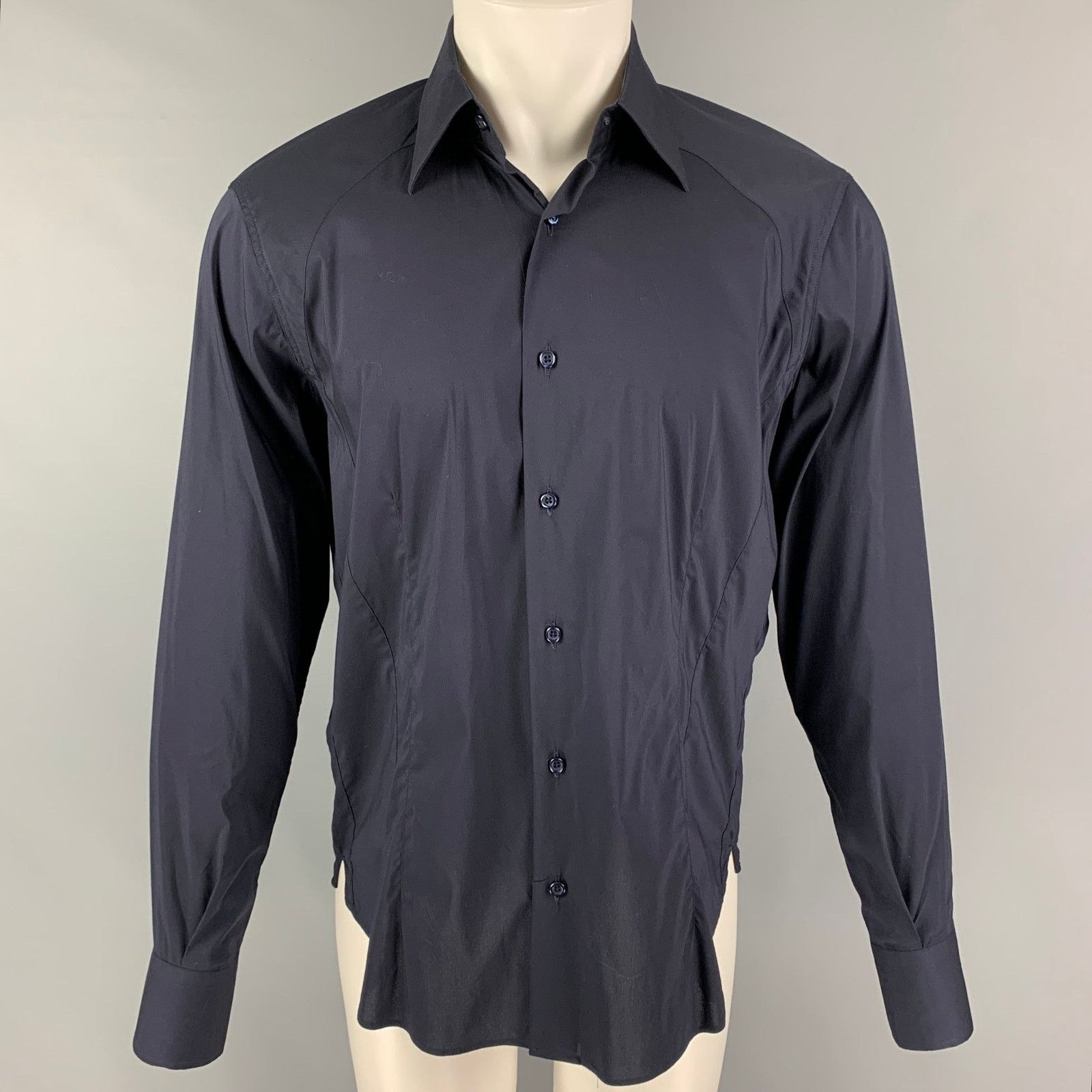 Pal Zileri Size M Navy Cotton Blend Button Down Long Sleeve Shirt Size US M / EU 48-50 / 2 - 1 Thumbnail