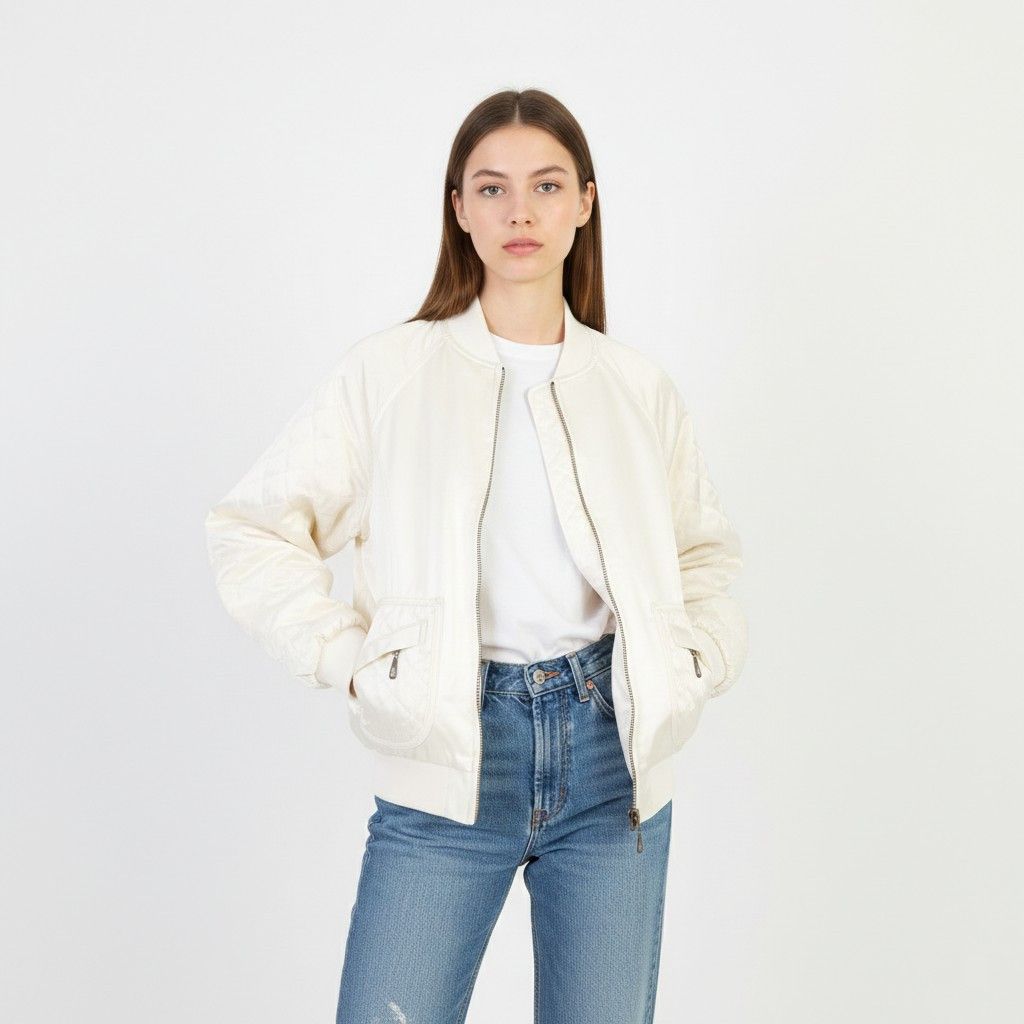 Bill Blass Bill Blass Jeans Women M Jacket Retro Cream Shiny 11109 Size M / US 6-8 / IT 42-44 - 1 Thumbnail