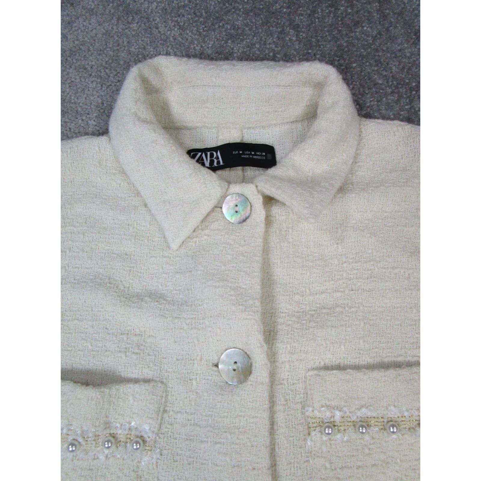 Zara VINTAGE Zara Jacket Womens Medium White Cotton Knit Button Up Coat Womens Size M / US 6-8 / IT 42-44 - 2 Thumbnail