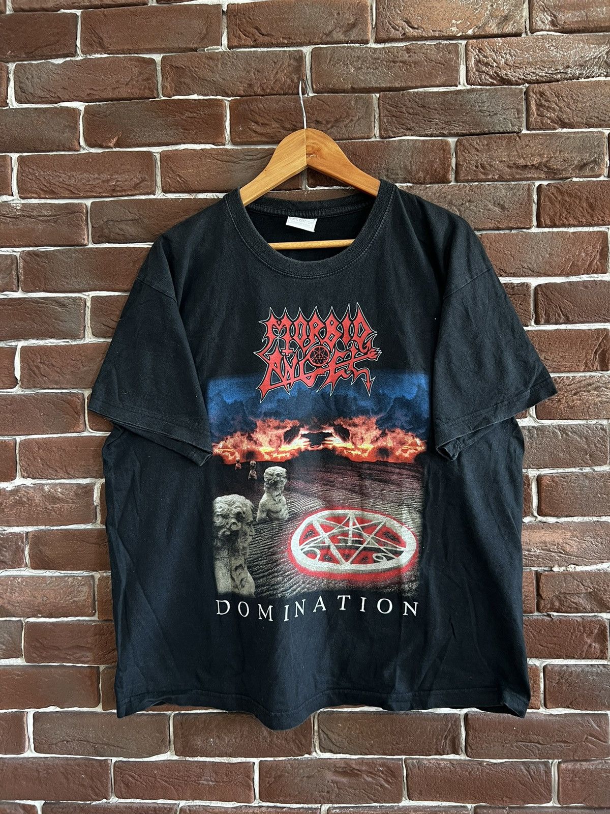 image of Rare Vintage 00S Morbid Angel Domination Metal Band Tshirt in Black, Men's (Size XL)