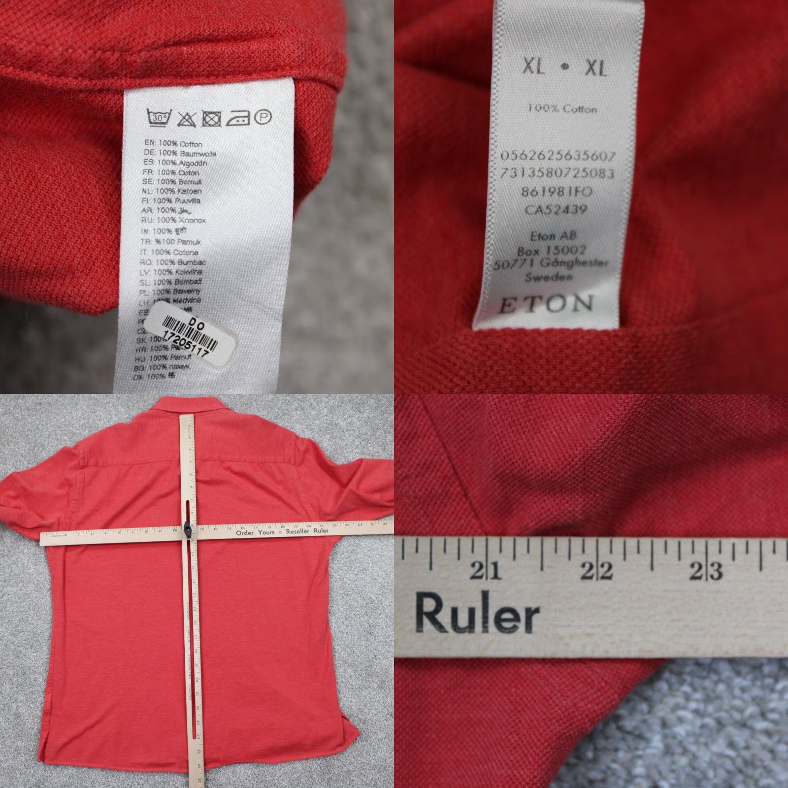 Eton ETON Shirt Men XL Red 100% Cotton Twill Long Sleeve Button-Up Size US XL / EU 56 / 4 - 8 Thumbnail