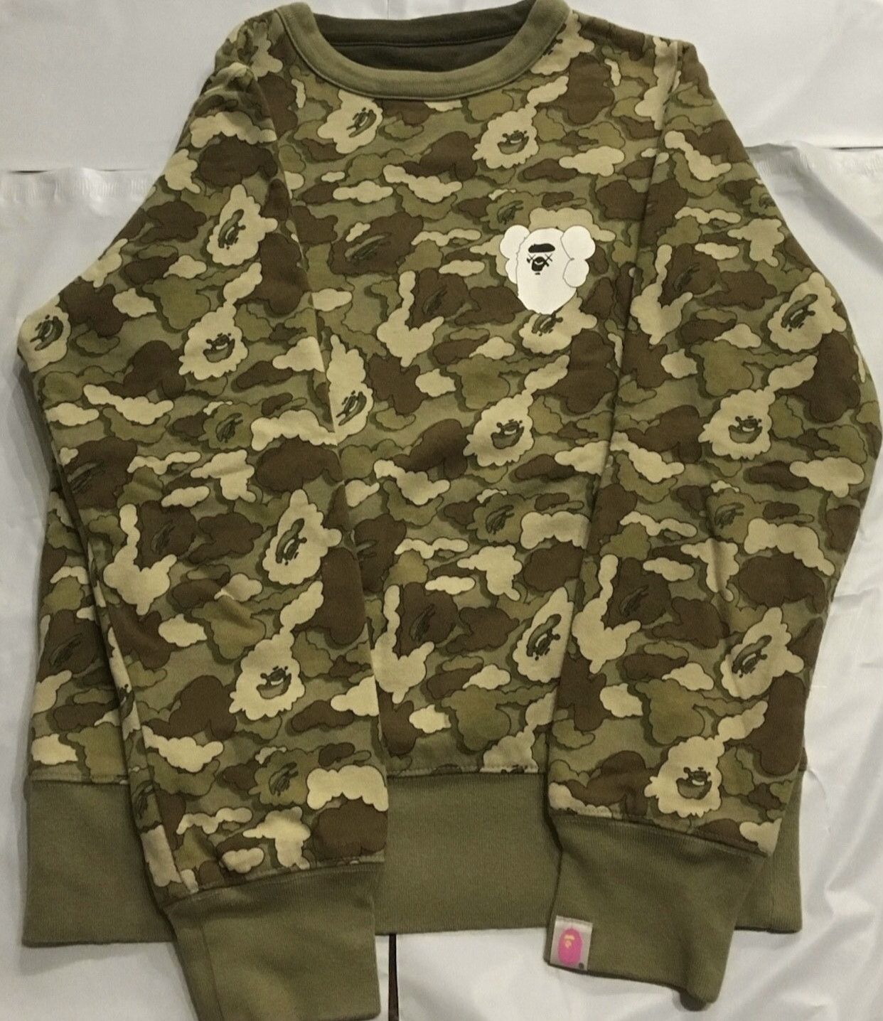 image of Bape Kaws Camo Reversible Crew Neck Sweatshirt, Women's (Size XS)