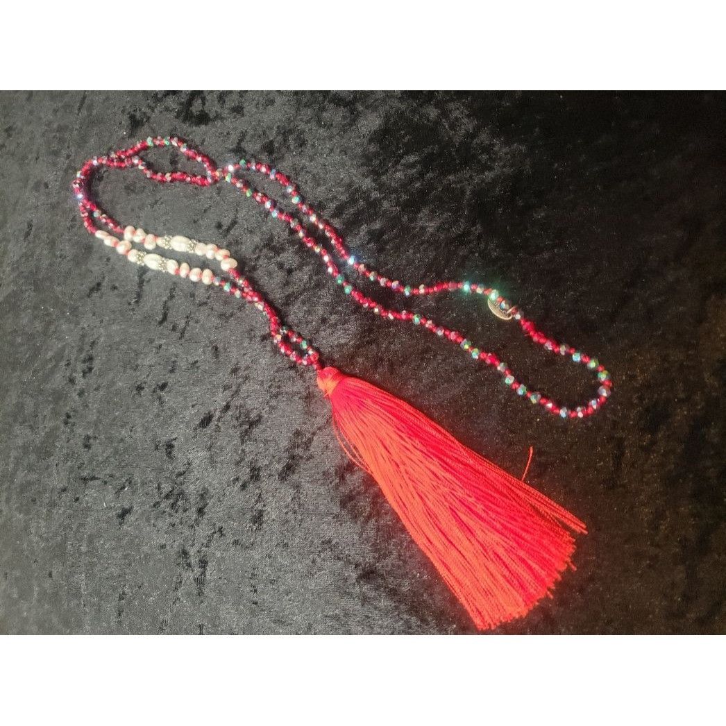Other KELITCH Shell Pearl Hematite Beaded Necklace Long Red Tassel Size ONE SIZE - 4 Thumbnail