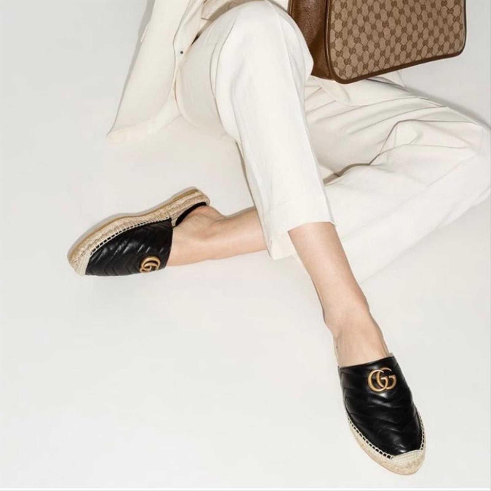 Gucci Pilar Marmont GG logo quilted espadrilles mules slippers Size US 7 / IT 37 - 2 Thumbnail