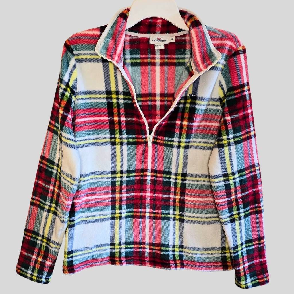 Vineyard Vines Vineyard Vines Women’s Plaid 1/4 Zip Fleece Pullover Size M Soft Lightweight Size M / US 6-8 / IT 42-44 - 1 Thumbnail