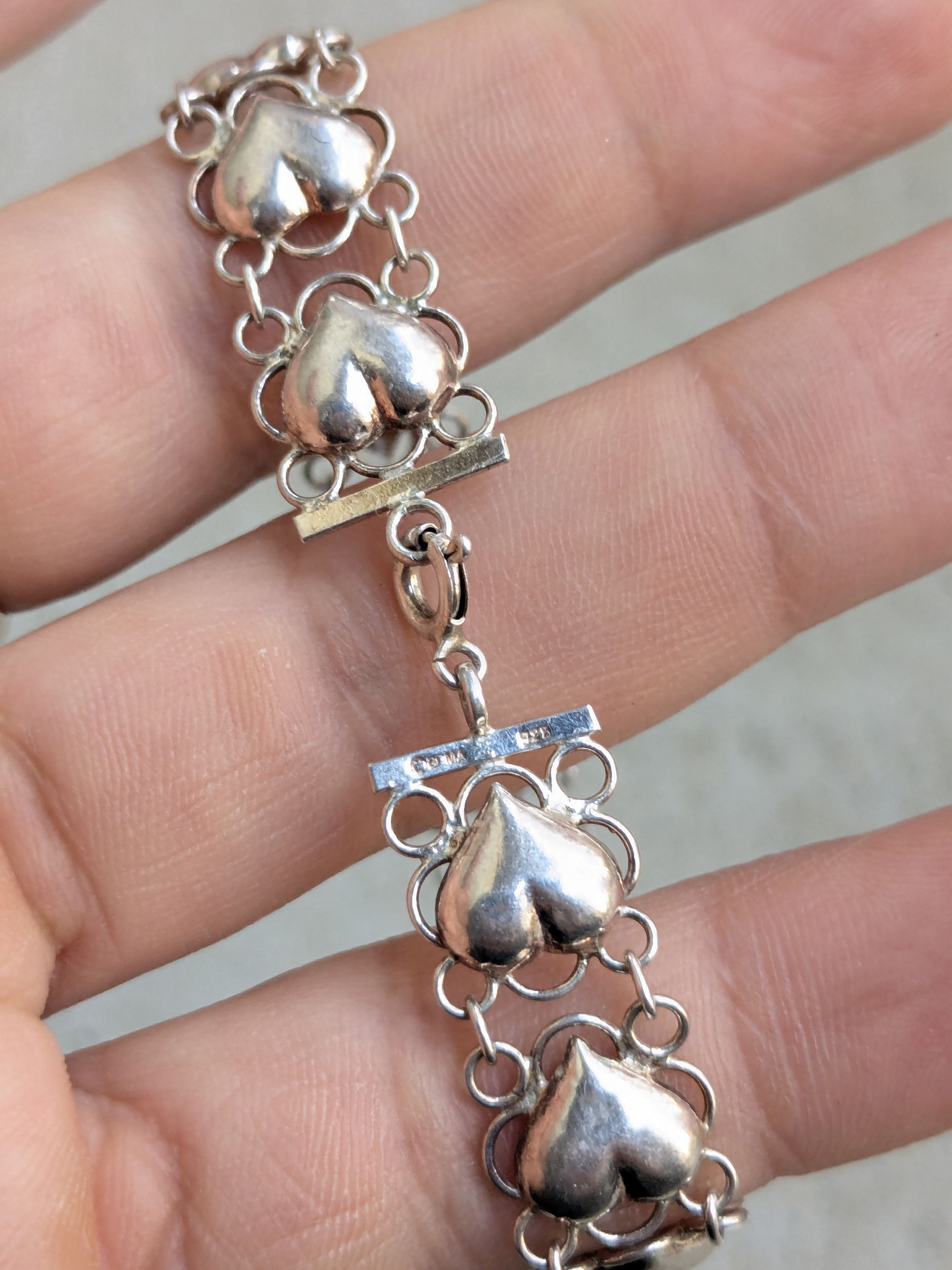 Vintage Vintage Sterling Silver Bracelet 7" Heart Link Chain Size ONE SIZE - 10 Thumbnail