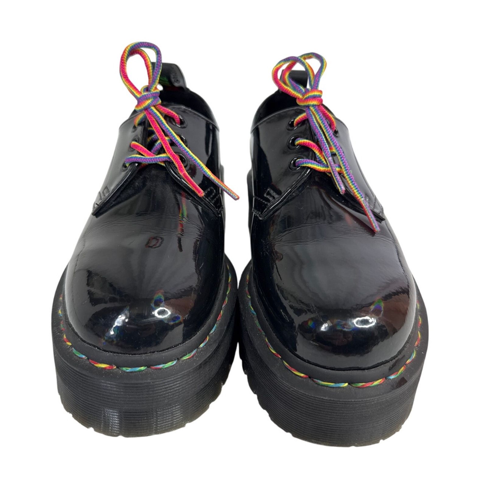 Martens 1461 Quad Rainbow Patent Platform Shoes black