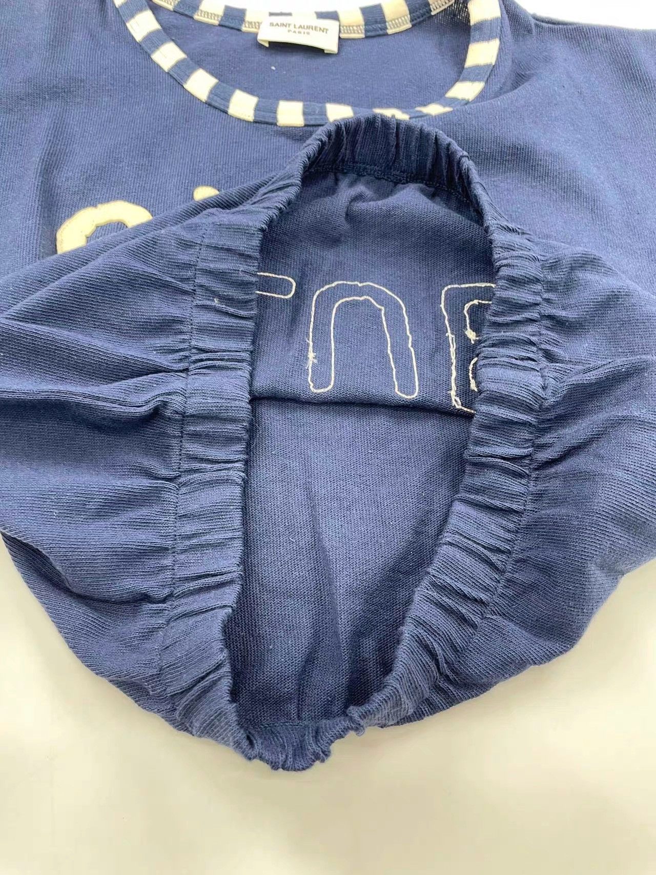 Saint Laurent Paris × Yves Saint Laurent SAINT LAURENT YSL Women's Navy Blue Natural Short-sleeved Size XS / US 0-2 / IT 36-38 - 17 Thumbnail