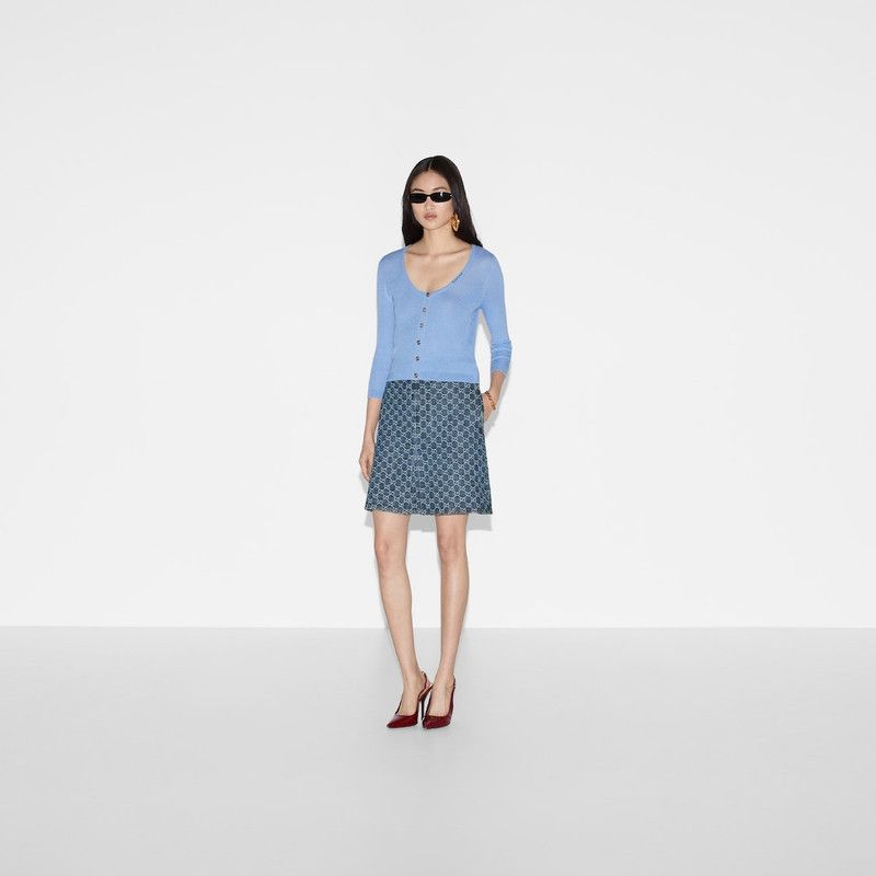 Gucci oc11z1125 Extra Fine Rib Wool and Silk Cardigan in Pale Blue Size S / US 4 / IT 40 - 4 Thumbnail