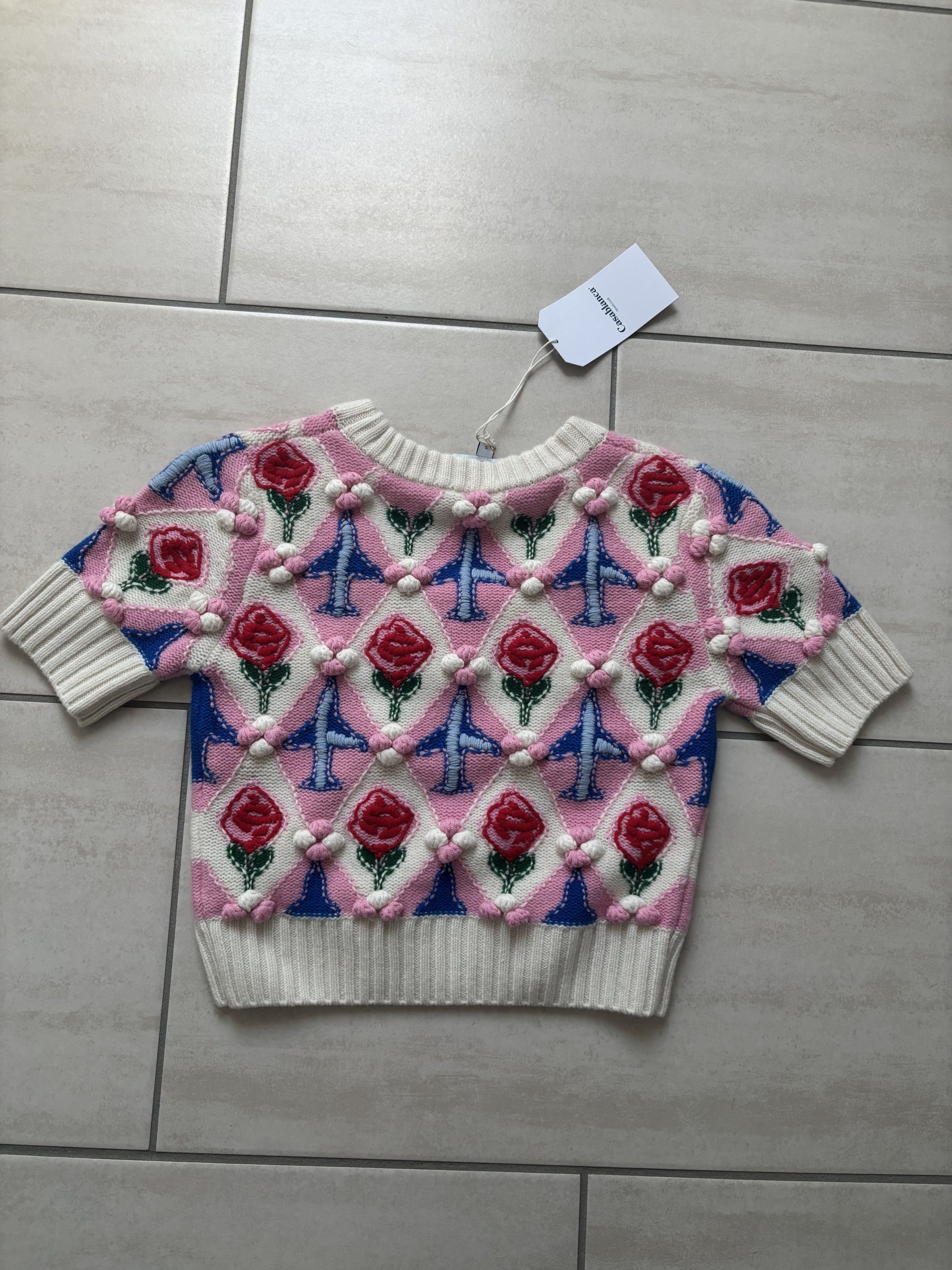 Casablanca Casablanca Merino wool Cropped argyle jumper off-white/pink Size S / US 4 / IT 40 - 1 Thumbnail