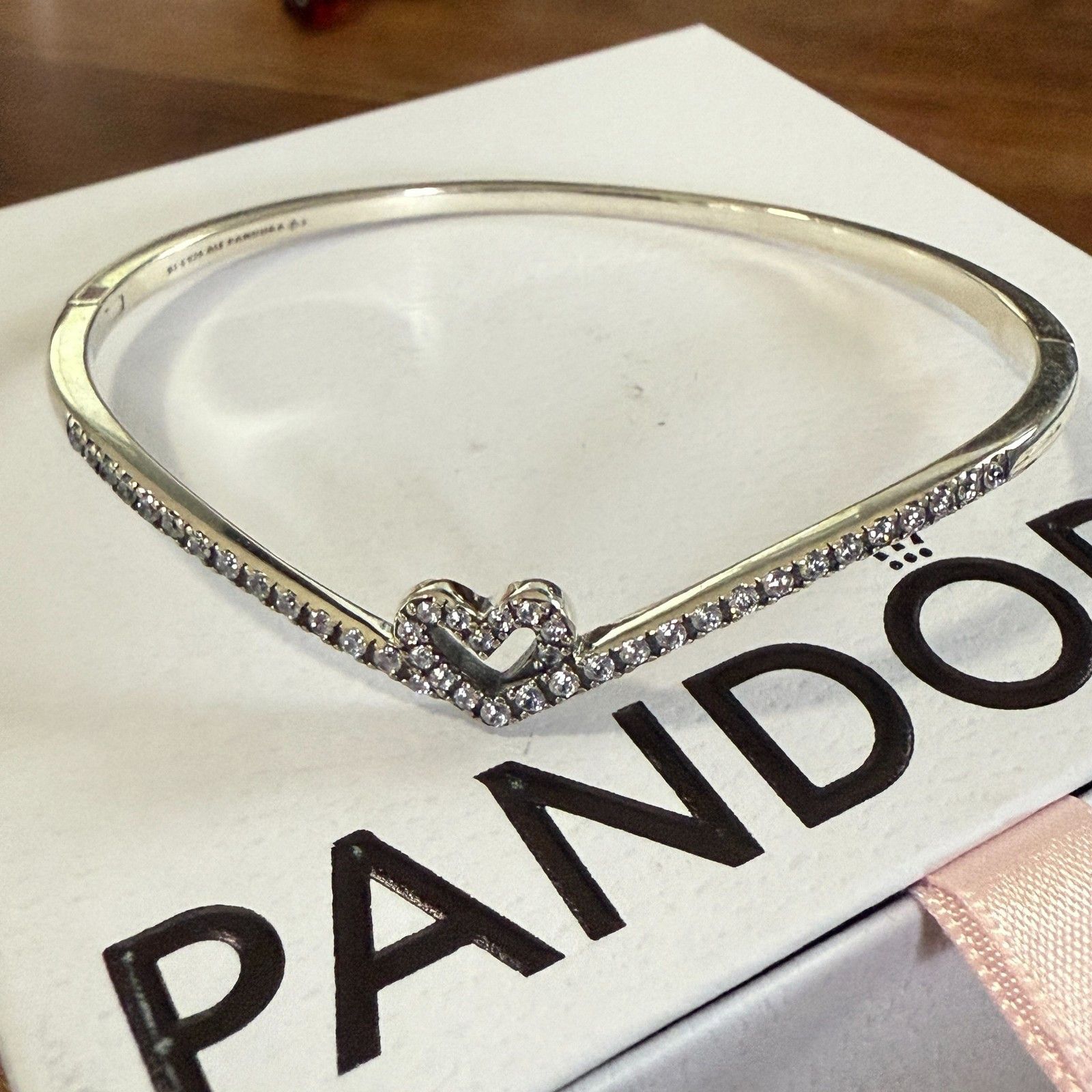 pandora Authentic Pandora Sparkling Heart Sterling Silver Bangle Bra Size ONE SIZE - 4 Thumbnail