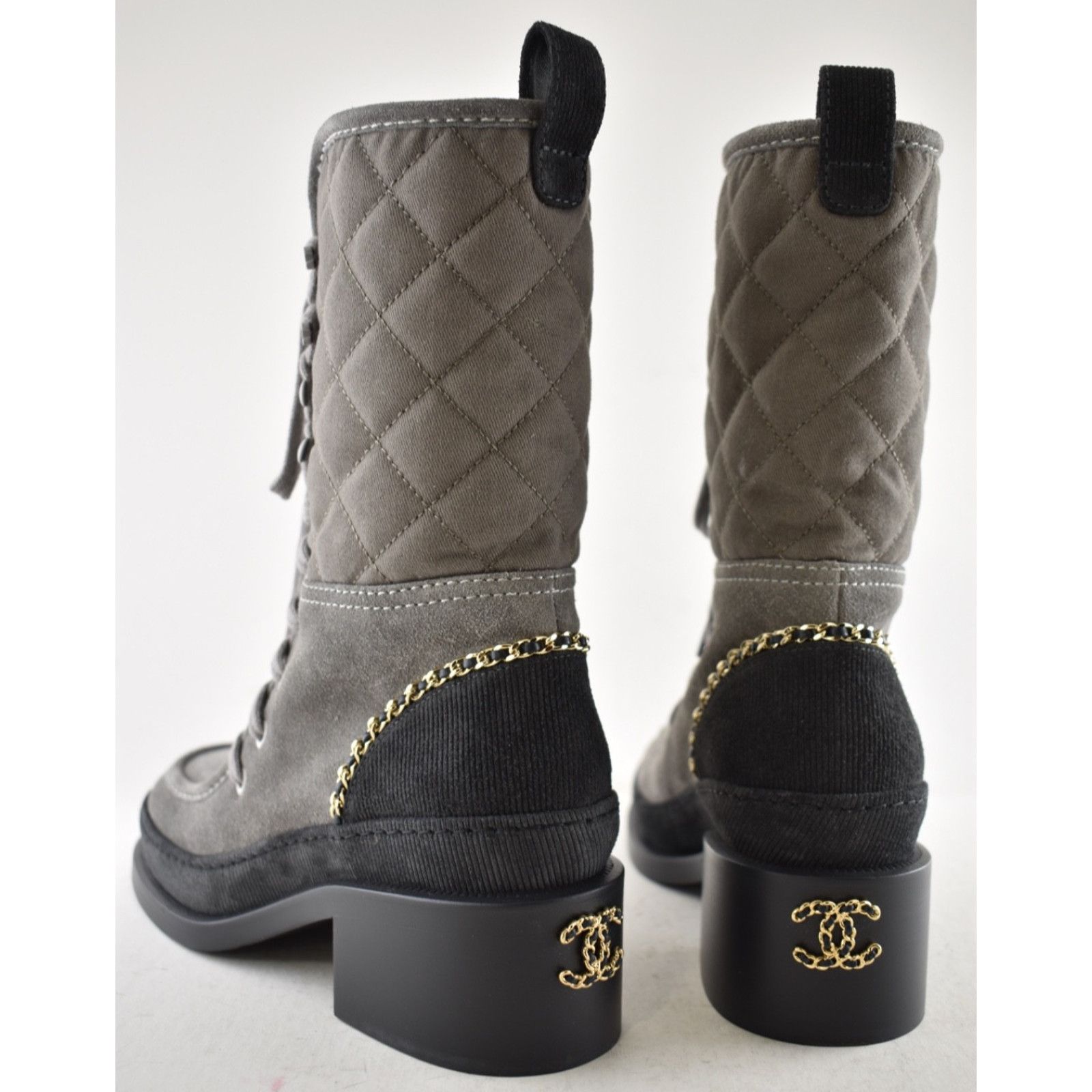 Chanel Chanel 24K Grey Quilted Suede Chain CC Combat Boots 36 Size US 6 / IT 36 - 13 Thumbnail