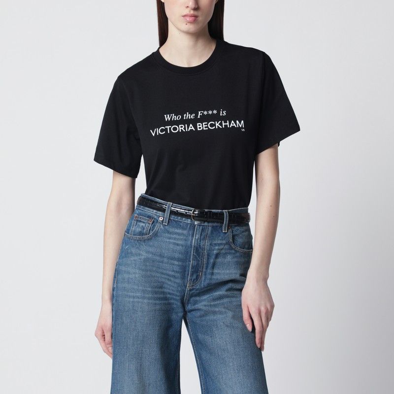 Victoria Beckham Black Cotton “Who The F*** Is Victoria Beckham” T-Shirt