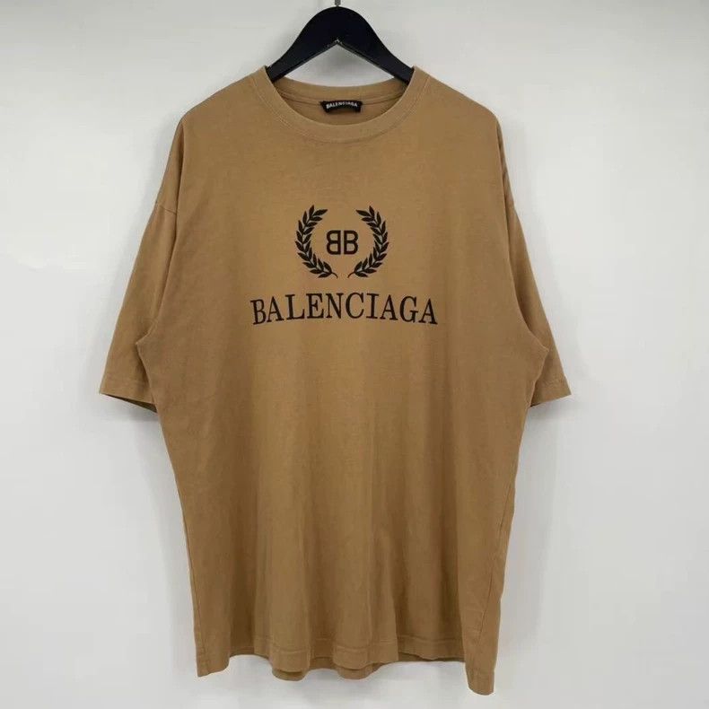 Balenciaga Balenciaga Khaki Wheat Letter Short Sleeve Size US S / EU 44-46 / 1 - 1 Thumbnail
