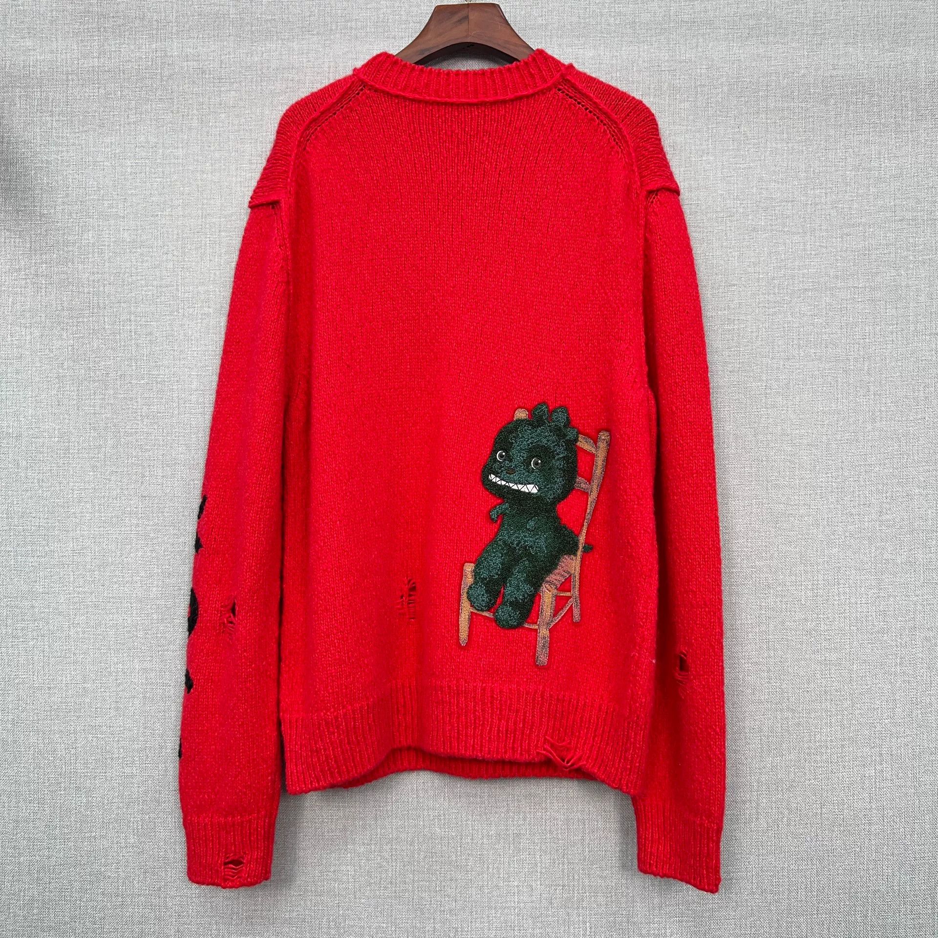 Dior Dior Red Embroidered Logo Flocked Dinosaur Sweater Size US L / EU 52-54 / 3 - 1 Thumbnail