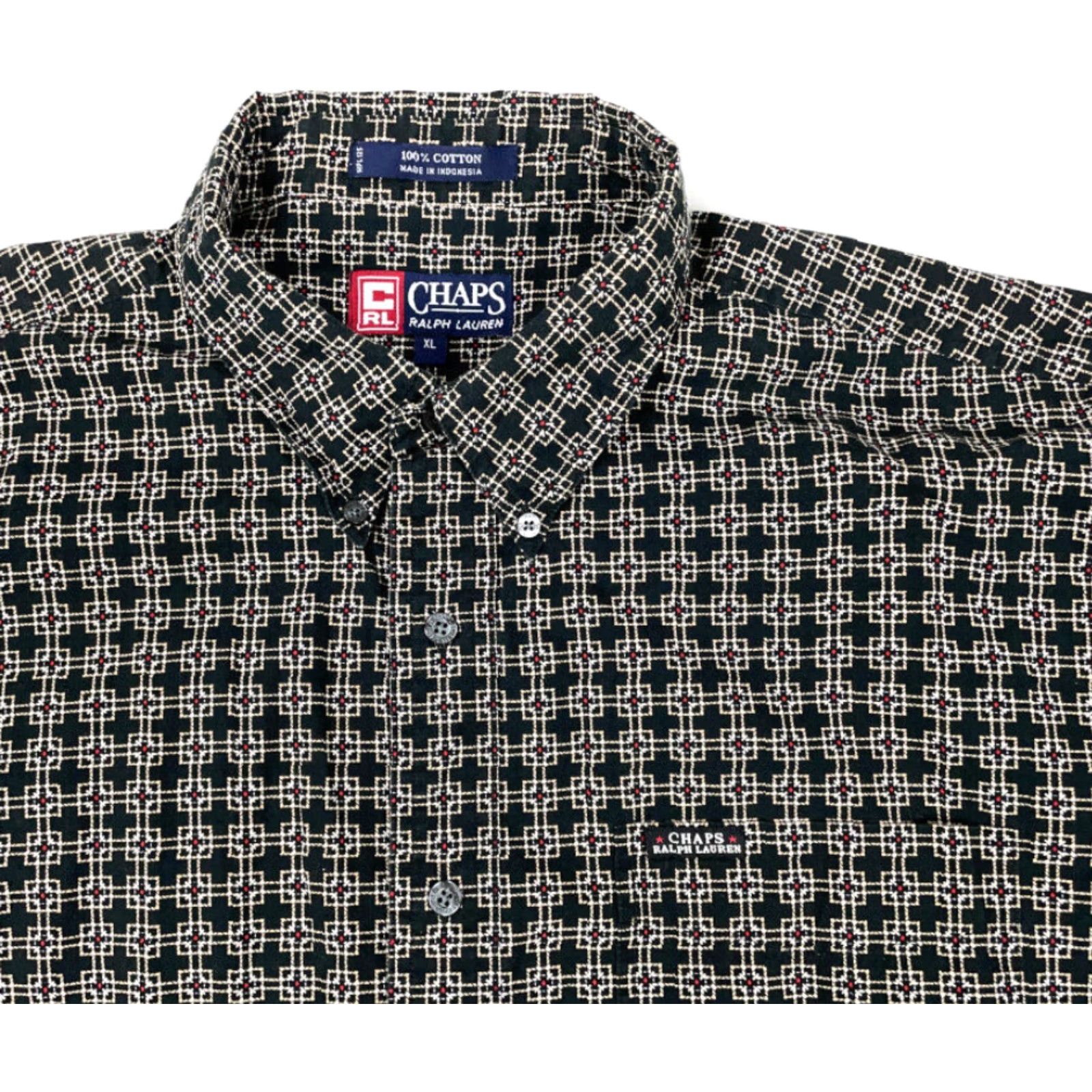 Chaps VINTAGE Chaps Ralph Lauren Black Geometric All Over Print Shirt Retro 90s XL Button-Front Mens Size US XL / EU 56 / 4 - 4 Thumbnail