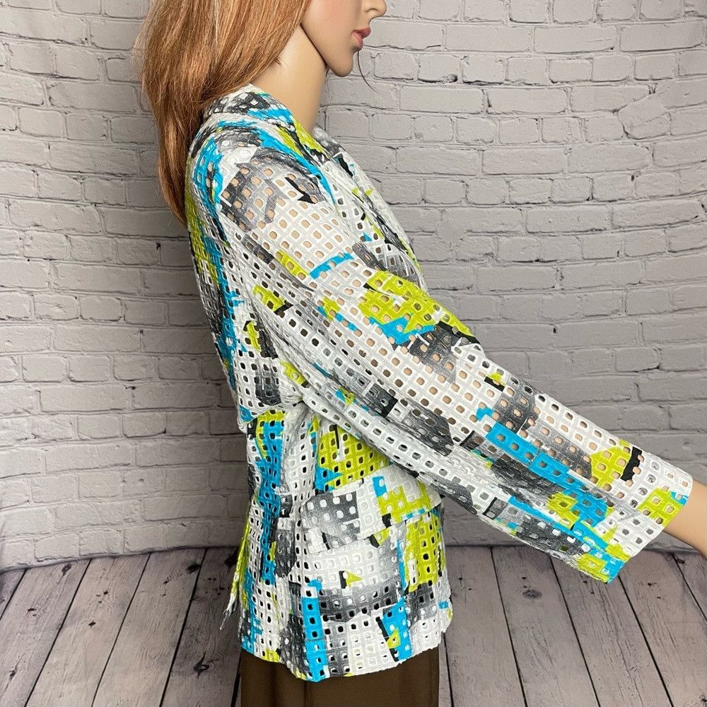 Other Per Se Eyelet Abstract Pattern Cotton 3/4 Sleeve Jacket Bla Size XL / US 12-14 / IT 48-50 - 2 Thumbnail