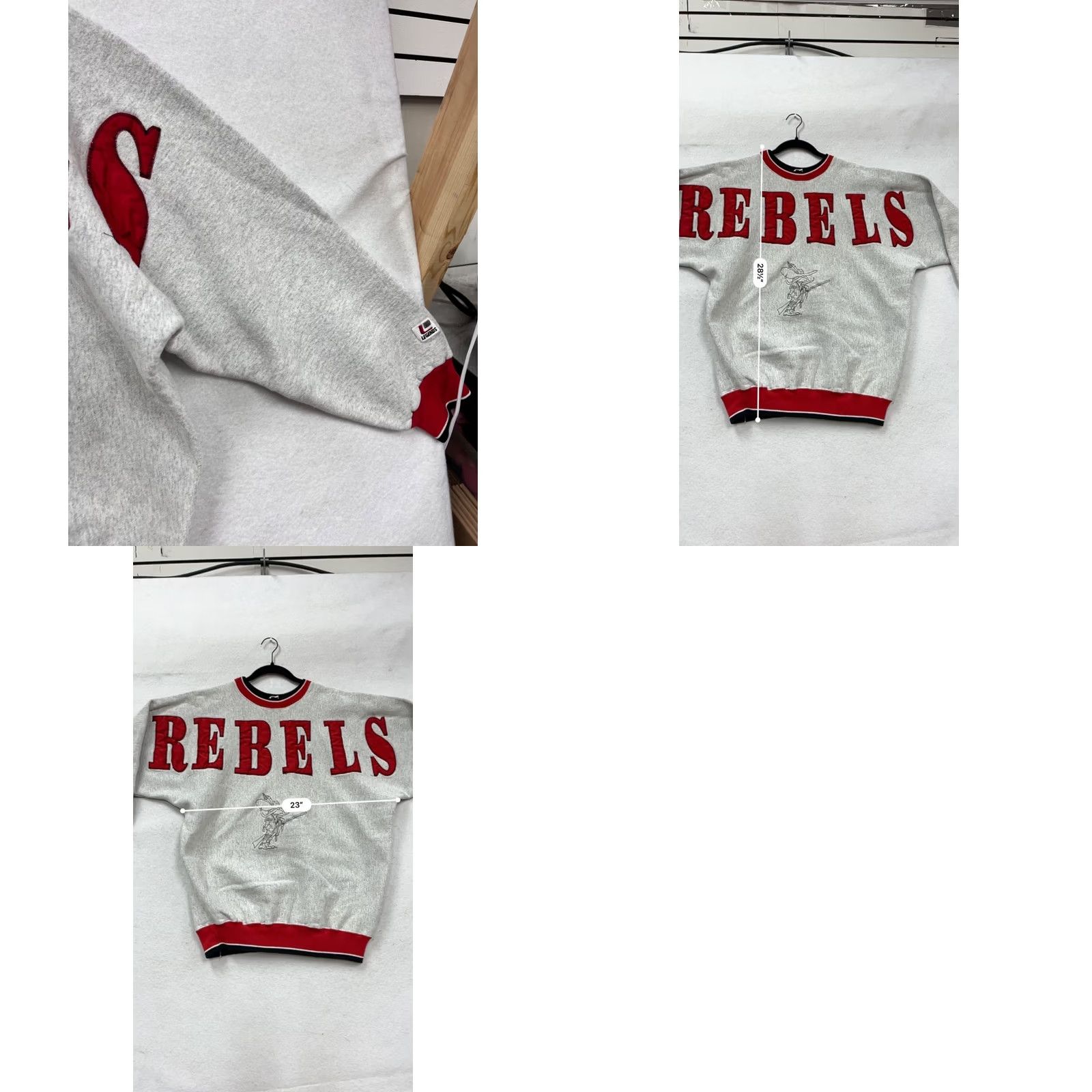 Vintage VINTAGE Legends Athletic Rebels Graphic Sweatshirt Gray & Red Crewneck L Unisex Adults Pullover Winter Apparel Mens Womens Size US L / EU 52-54 / 3 - 8 Thumbnail