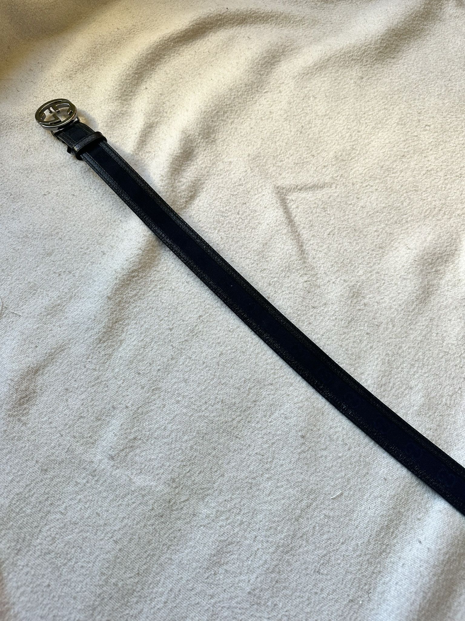 Gucci Gucci Belt Thin Monogram Leather and Canvas Black Size ONE SIZE - 6 Thumbnail