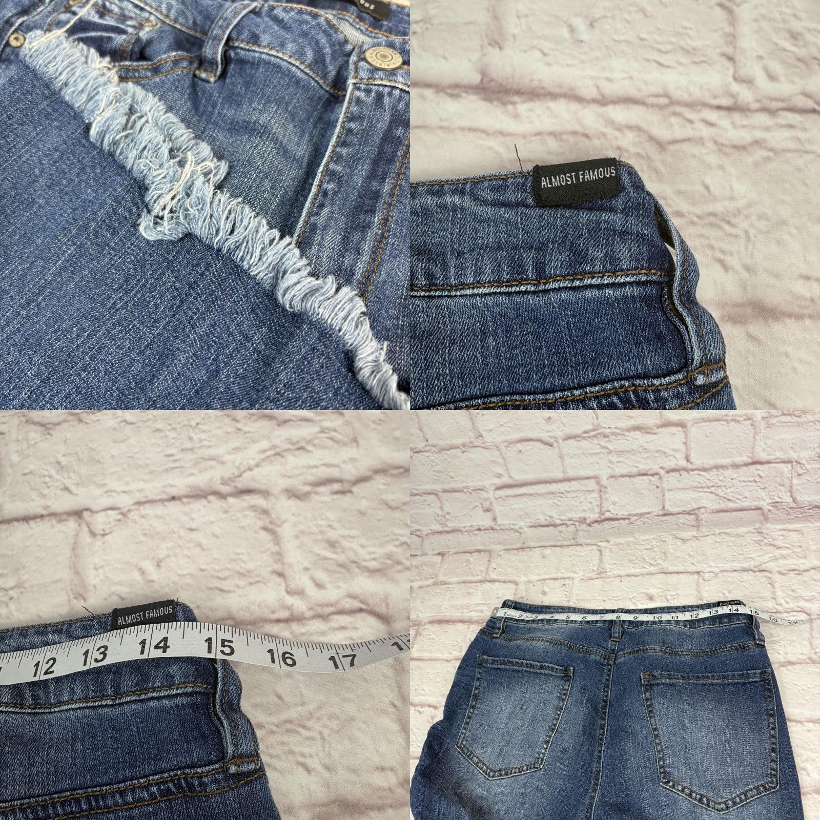 Almost Famous Almost Famous Jeans Womens 13 Medium Wash Blue Distressed Flare Raw Hem 30x30 Size 30" / US 8 / IT 44 - 8 Thumbnail